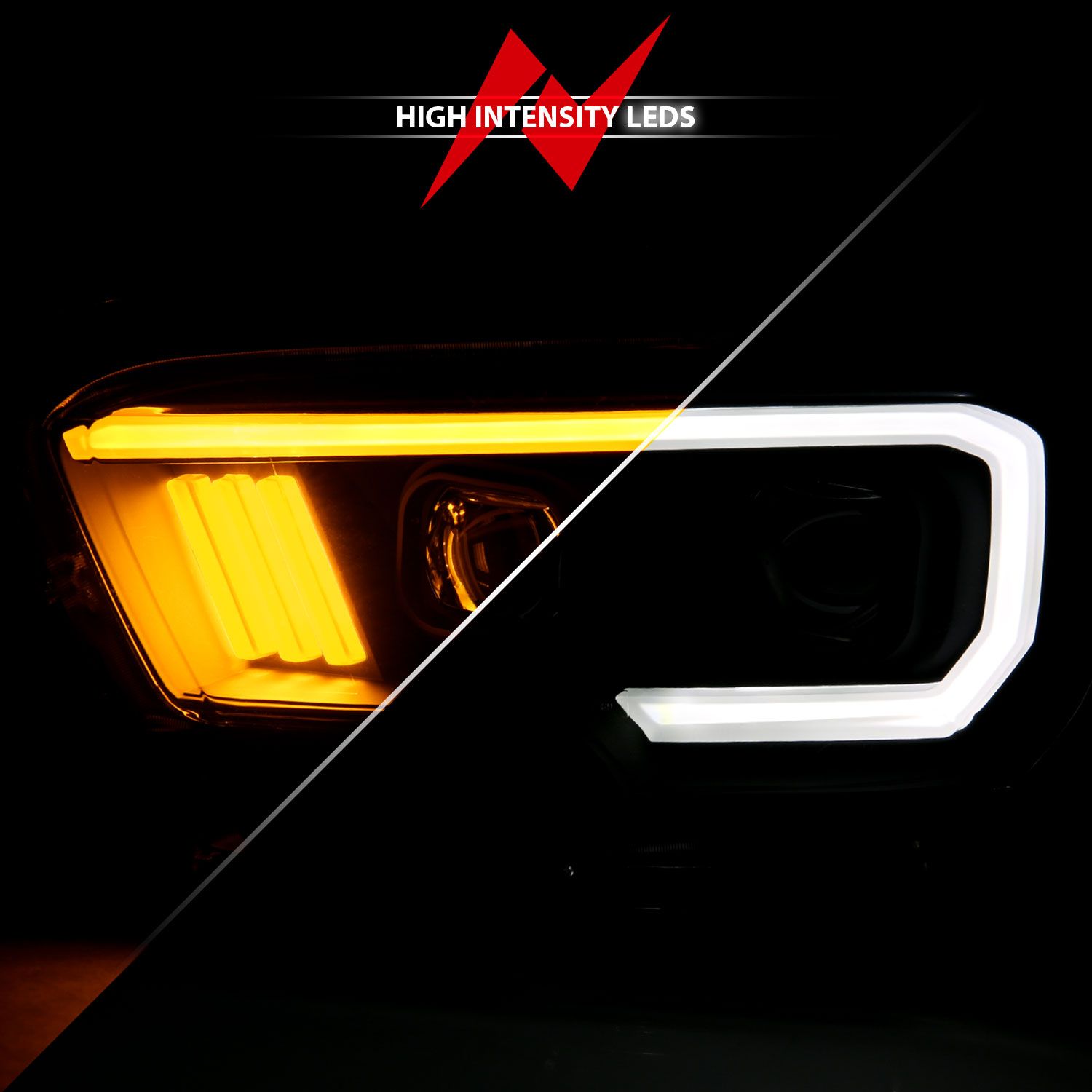 2016-2019 TOYOTA TACOMA PROJECTOR PLANK STYLE SWITCHBACK HEADLIGHTS BLACK AMBER (FOR LED DRL)