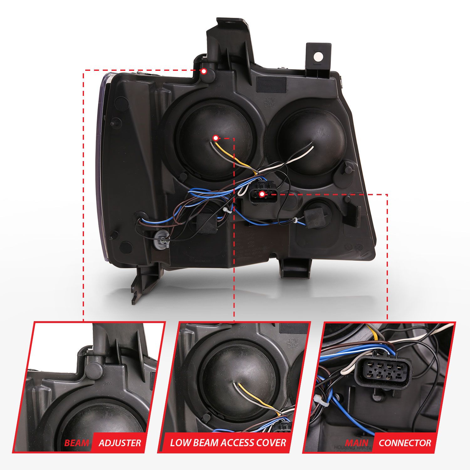 2007-2014 CHEVY TAHOE/SUBURBAN/AVALANCHE PROJECTOR PLANK STYLE SWITCHBACK HEADLIGHTS BLACK