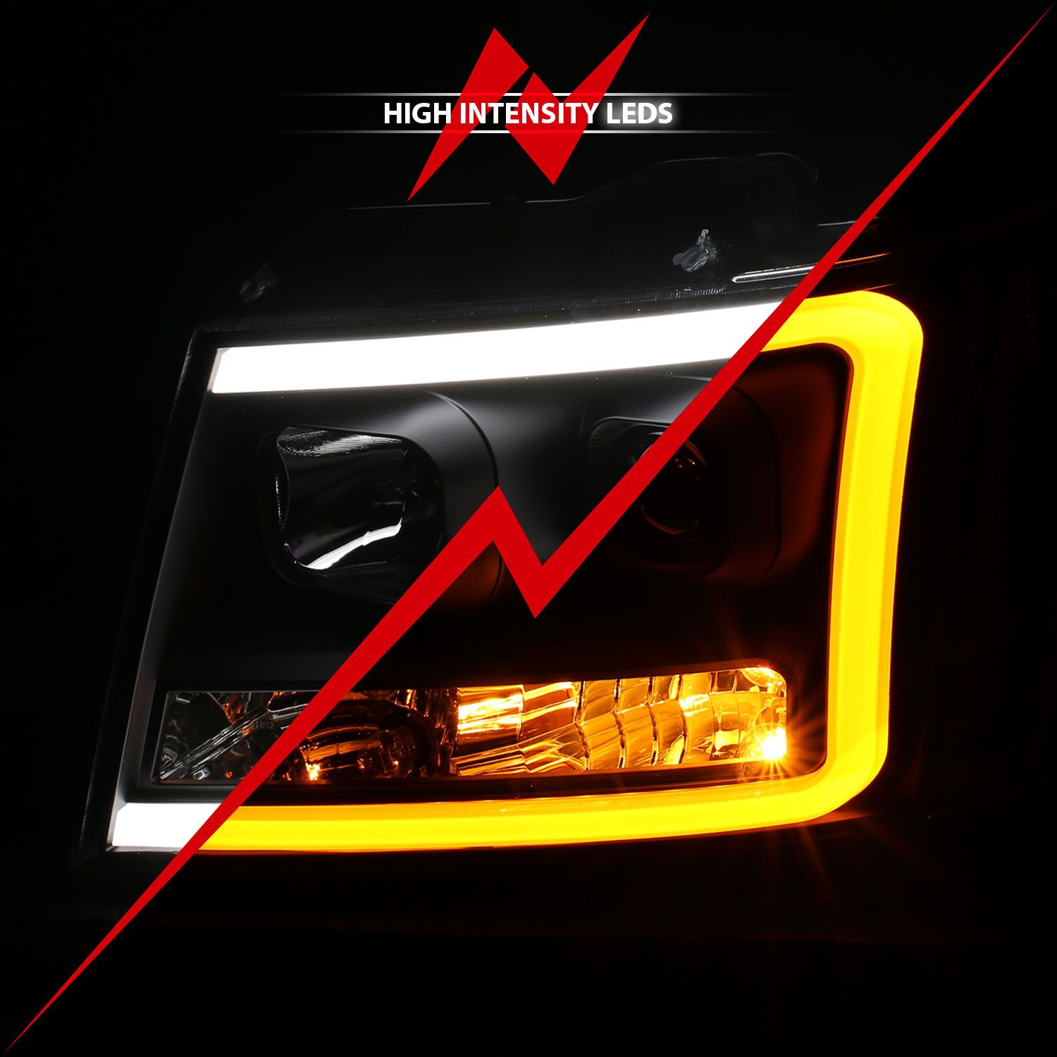 2007-2014 CHEVY TAHOE/SUBURBAN/AVALANCHE PROJECTOR PLANK STYLE SWITCHBACK HEADLIGHTS BLACK