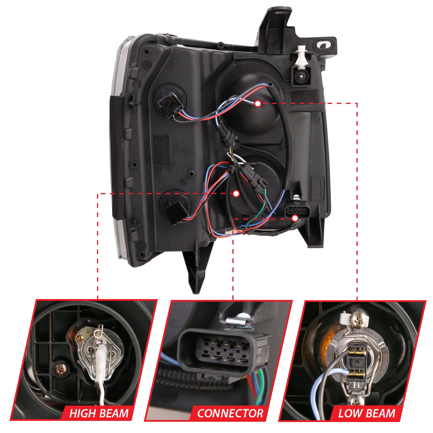 2007-2013 CHEVY SILVERADO 1500 /2500HD/3500HD PROJECTOR PLANK SWITCHBACK HEADLIGHTS BLACK