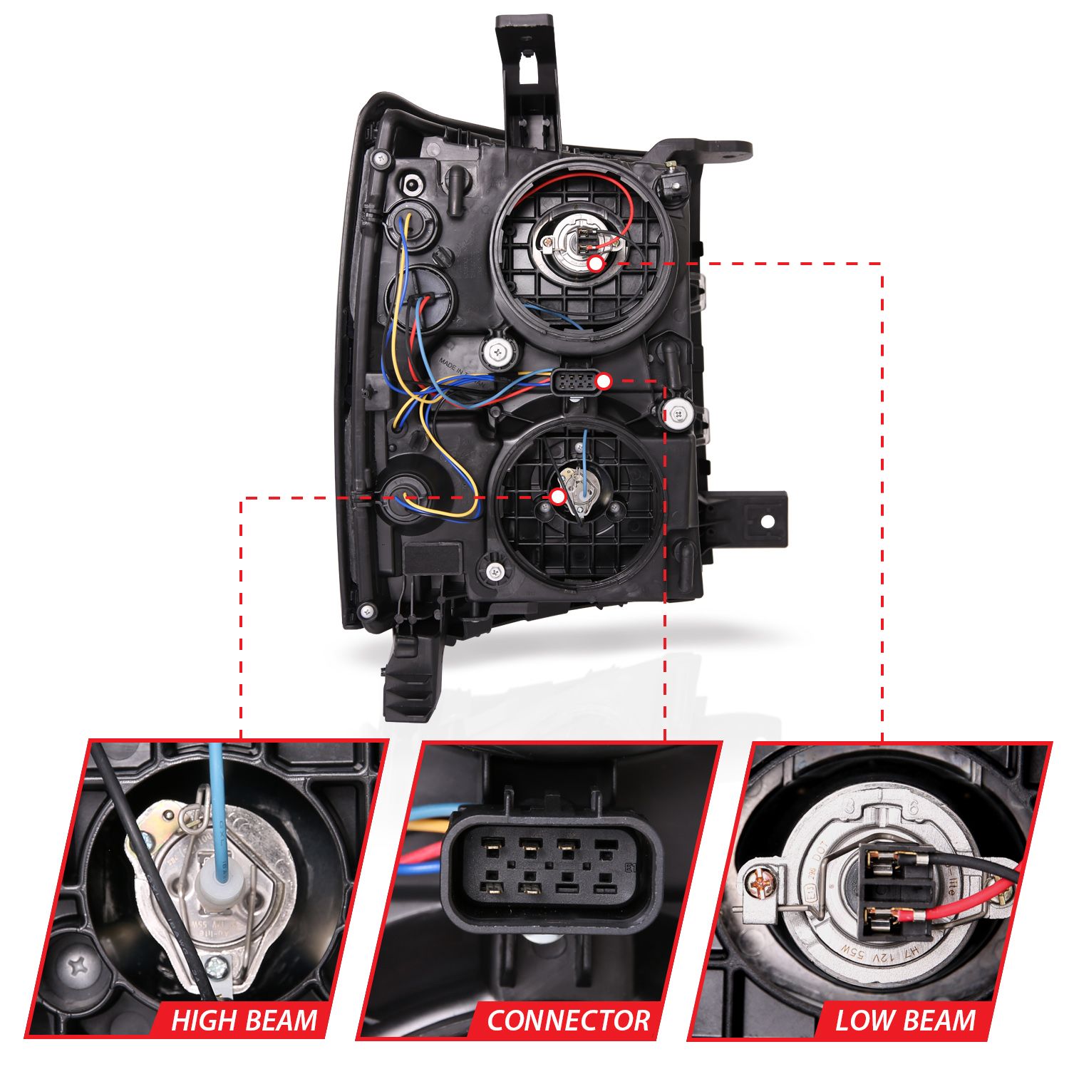2014-2015 CHEVY SILVERADO 1500 PROJECTOR SWITCHBACK PLANK STYLE HEADLIGHTS CHROME