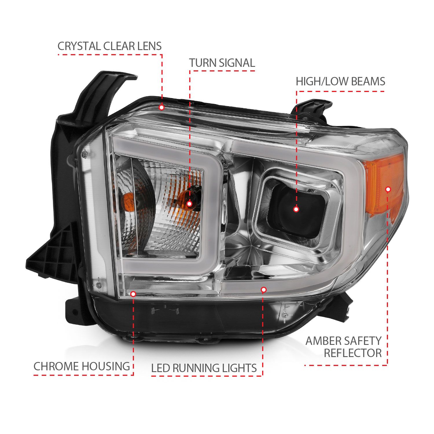 2014-2019 TOYOTA TUNDRA PROJECTOR LED BAR STYLE SWITCHBACK HEADLIGHTS CHROME (FOR OEM HALOGEN MODEL W/ HALOGEN DRL)