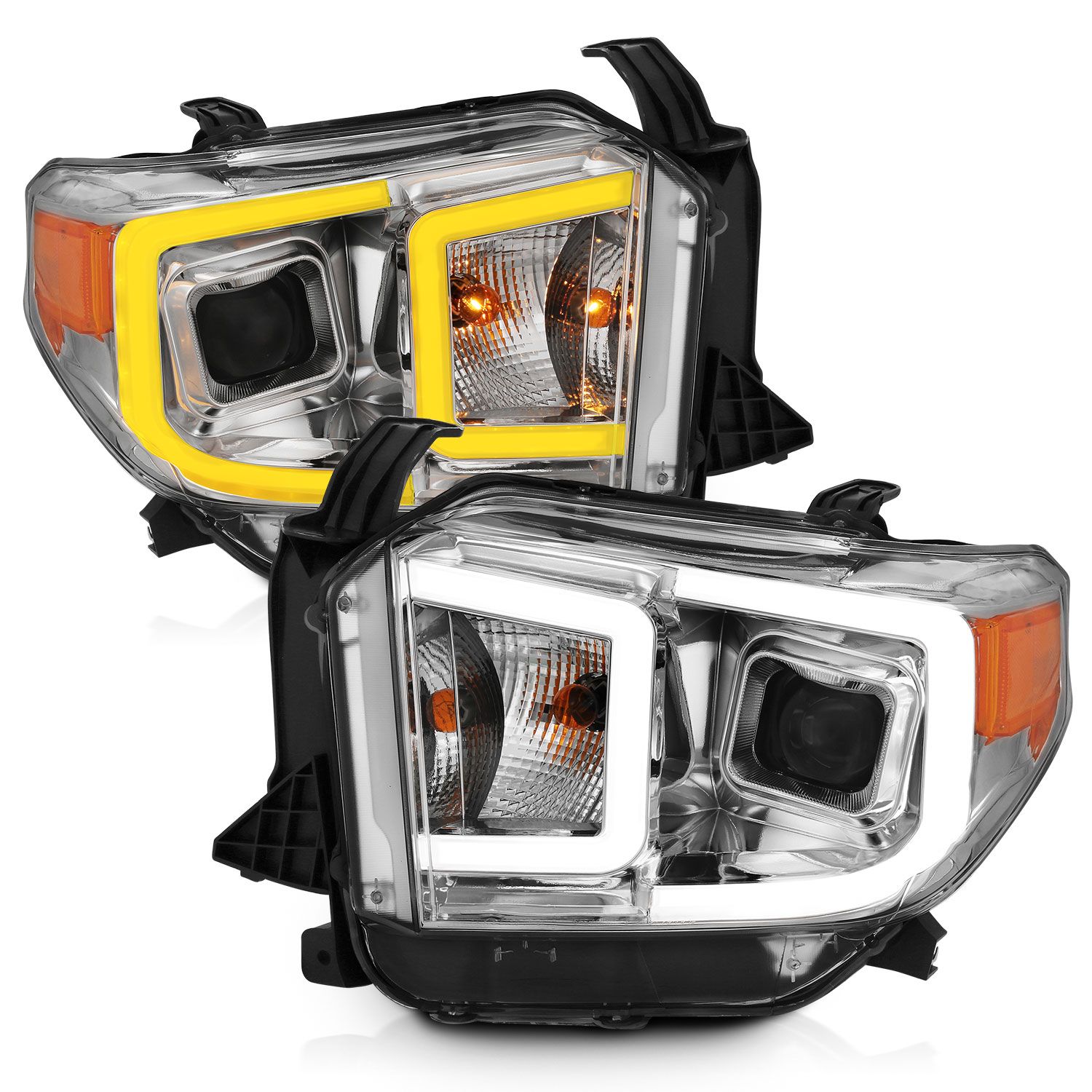2014-2019 TOYOTA TUNDRA PROJECTOR LED BAR STYLE SWITCHBACK HEADLIGHTS CHROME (FOR OEM HALOGEN MODEL W/ HALOGEN DRL)