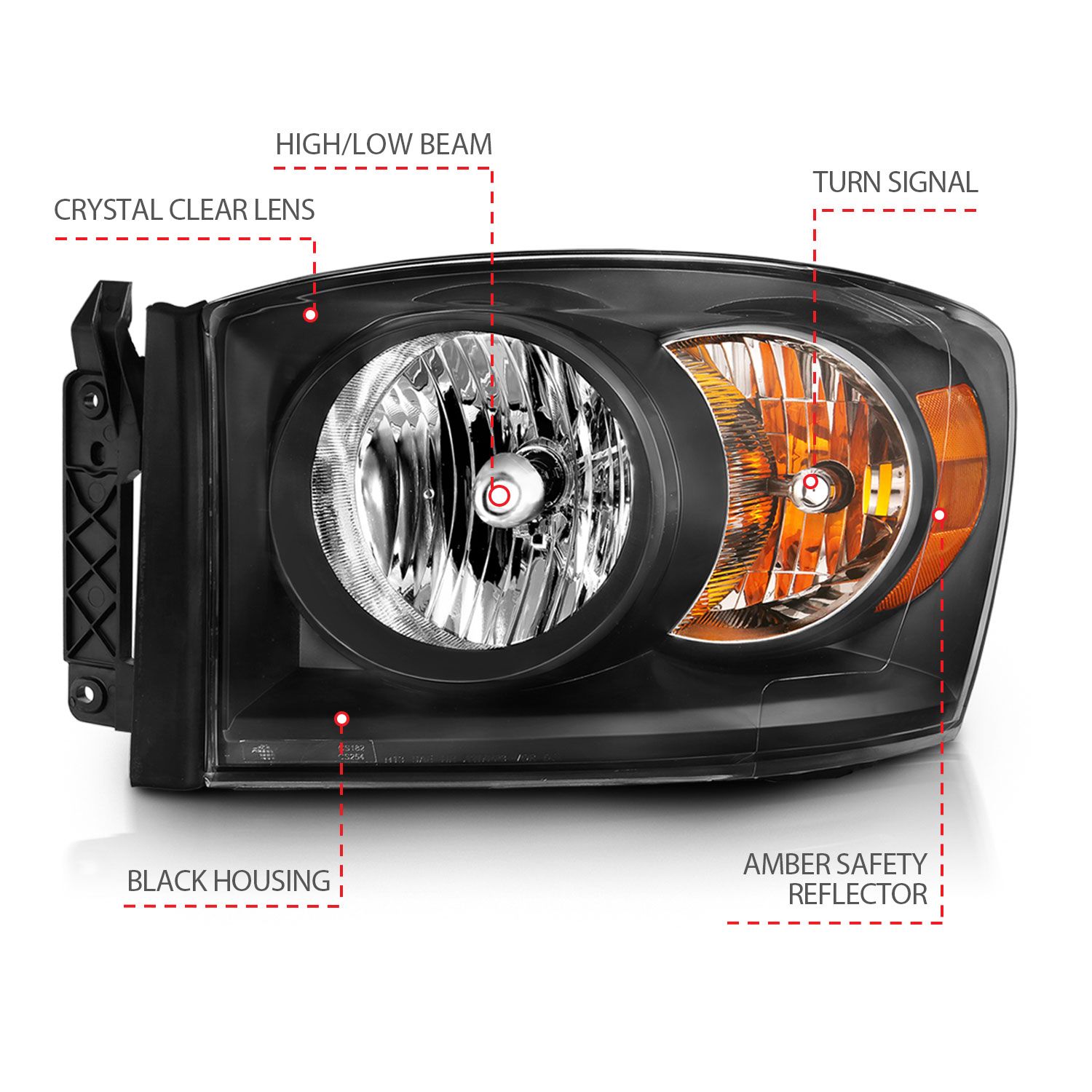 2006-2008 DODGE RAM 1500/2500/3500 CRYSTAL HEADLIGHT BLACK