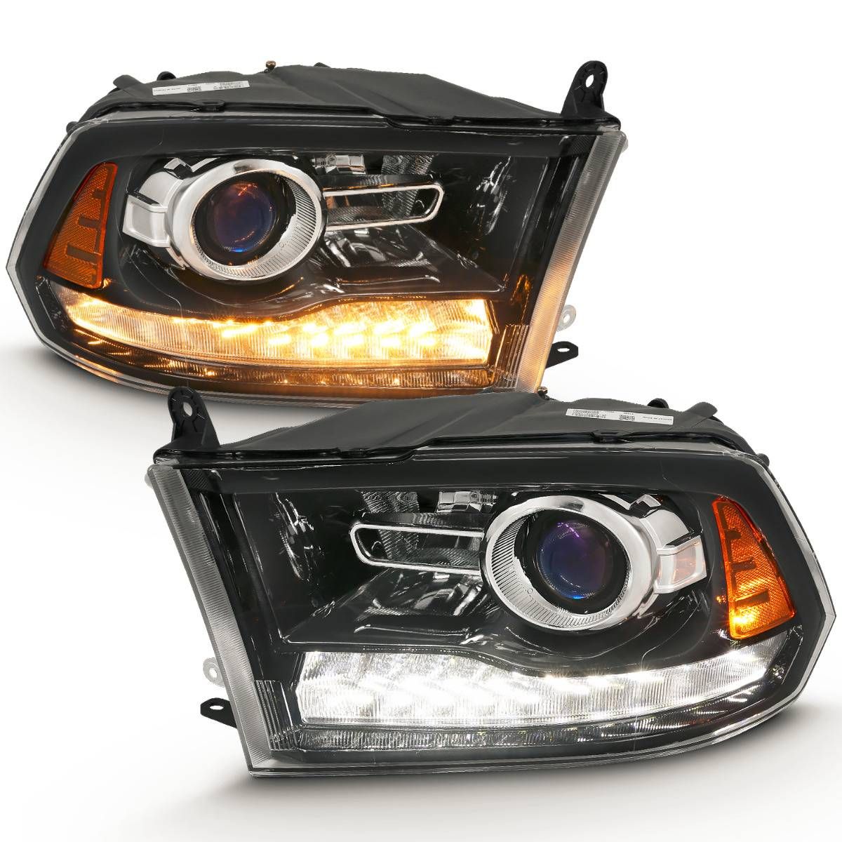 2009-2022 DODGE RAM 1500/ 2010-2018 2500/3500 PROJECTOR PLANK STYLE SWITCHBACK HEADLIGHTS BLACK AMBER (OE STYLE) (FOR ALL MODELS)