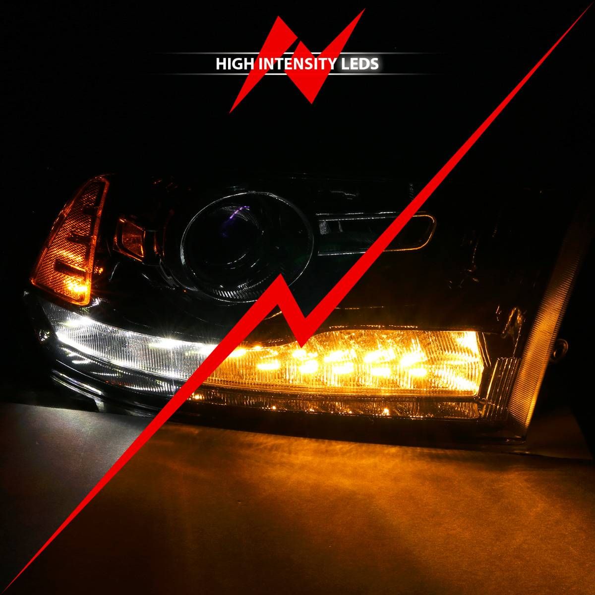 2009-2022 DODGE RAM 1500/ 2010-2018 2500/3500 PROJECTOR PLANK STYLE SWITCHBACK HEADLIGHTS BLACK AMBER (OE STYLE) (FOR ALL MODELS)