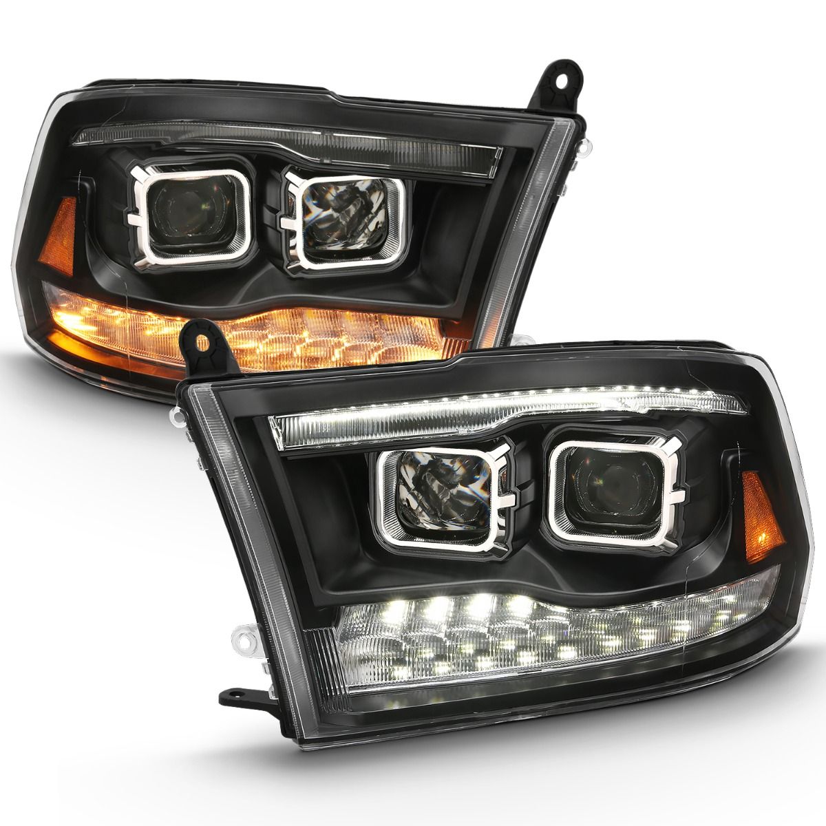 2009-2022 DODGE RAM 1500/ 2010-2018 2500/3500 DUAL PROJECTOR SWITCHBACK HEADLIGHT BLACK AMBER (FOR ALL MODELS)