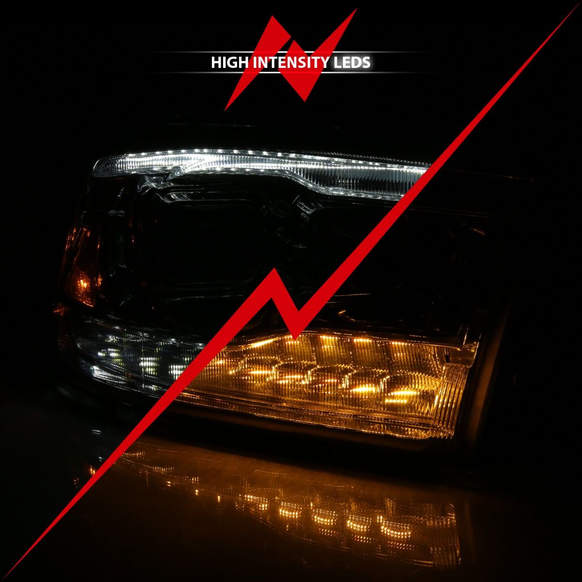 2009-2022 DODGE RAM 1500/ 2010-2018 2500/3500 DUAL PROJECTOR SWITCHBACK HEADLIGHTS CHROME AMBER (FOR ALL MODELS)