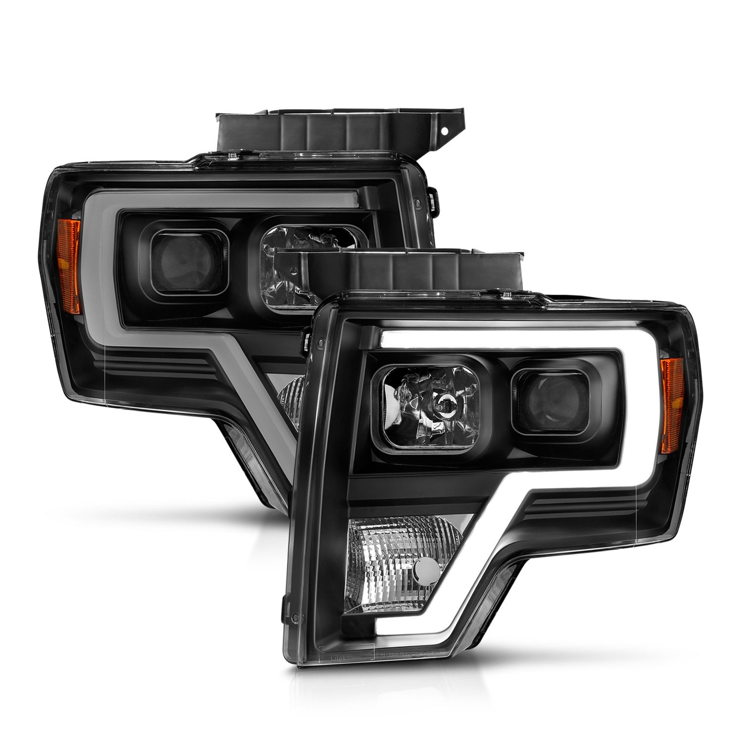 2009-2014 FORD F-150 PROJECTOR PLANK STYLE HEADLIGHTS BLACK (FOR HALOGEN MODELS ONLY)