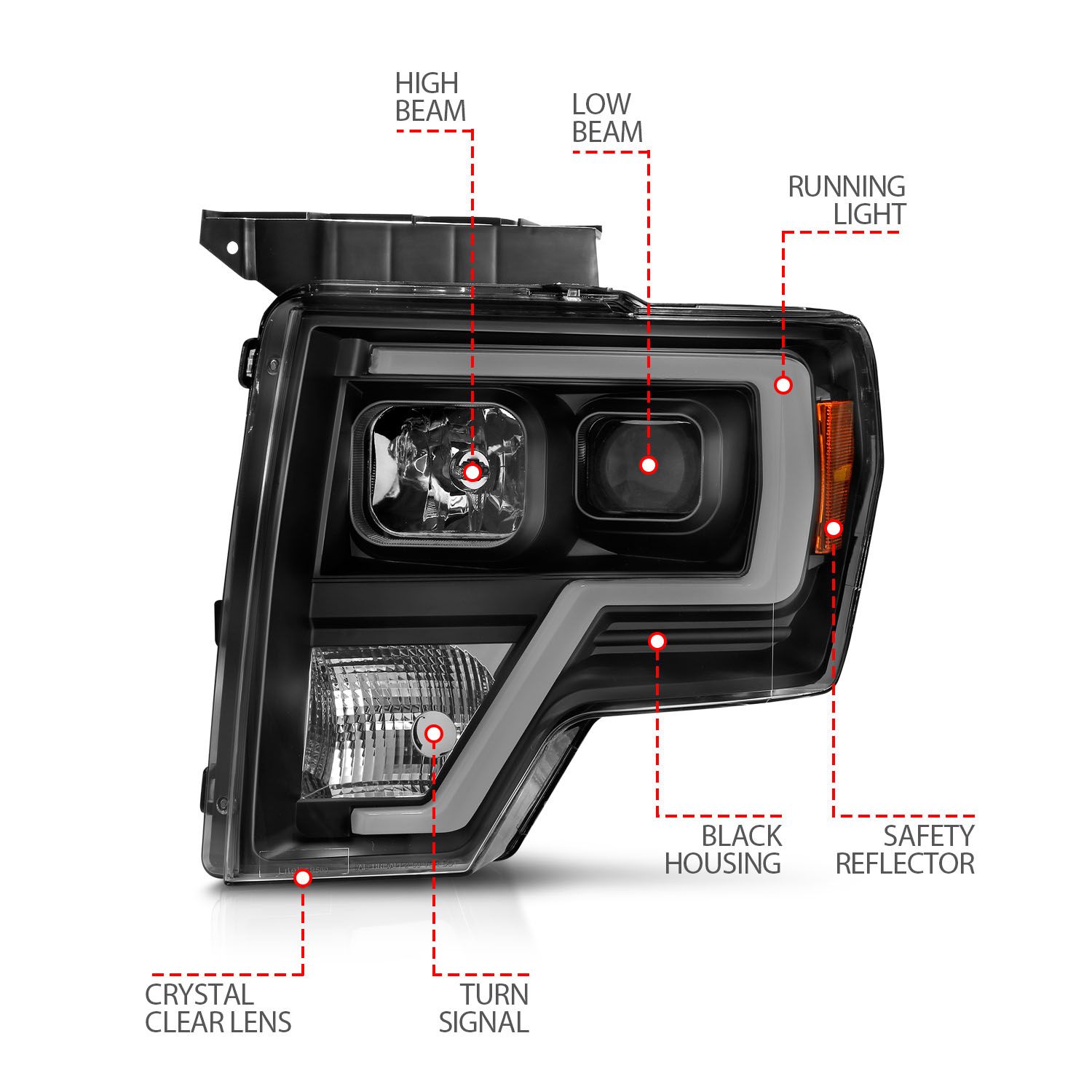 2009-2014 FORD F-150 PROJECTOR PLANK STYLE HEADLIGHTS BLACK (FOR HALOGEN MODELS ONLY)