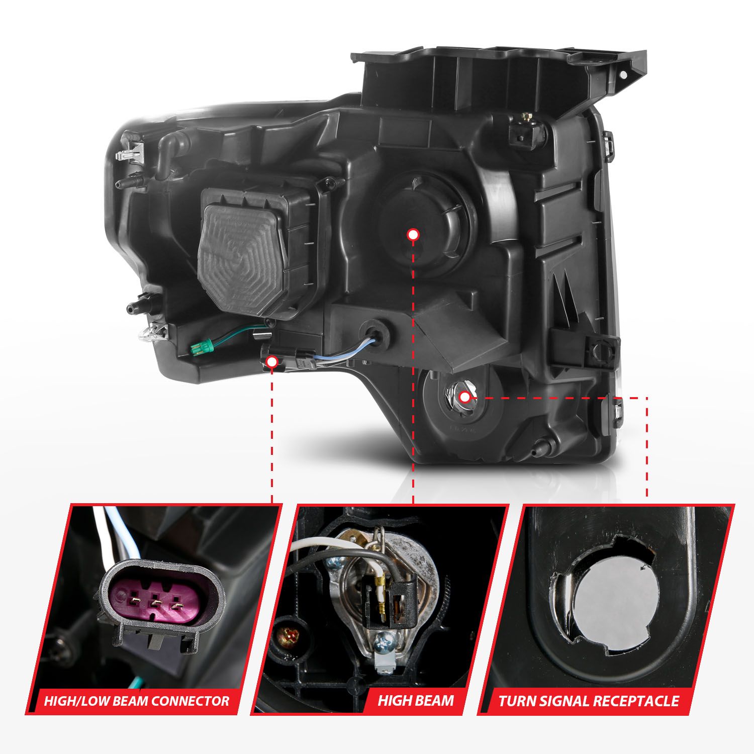 2009-2014 FORD F-150 PROJECTOR PLANK STYLE HEADLIGHTS BLACK (FOR HALOGEN MODELS ONLY)