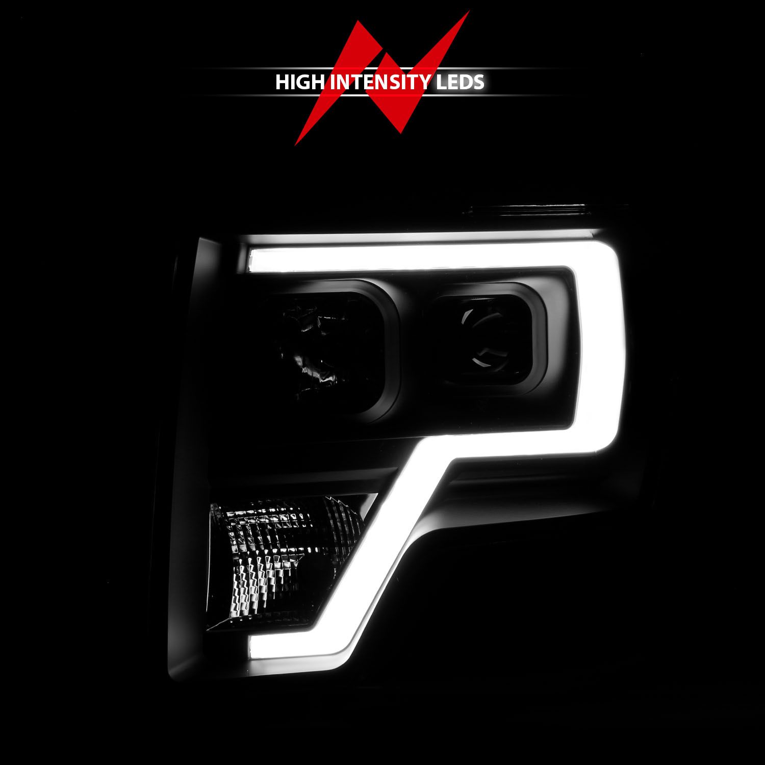 2009-2014 FORD F-150 PROJECTOR PLANK STYLE HEADLIGHTS BLACK (FOR HALOGEN MODELS ONLY)