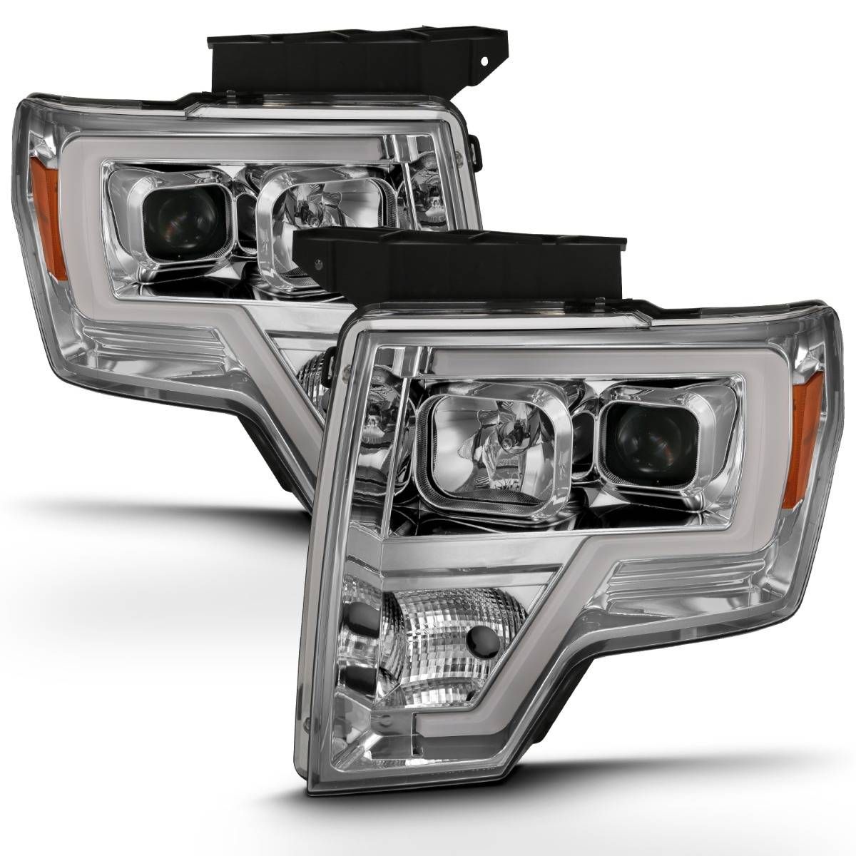 2009-2014 FORD F-150 PROJECTOR PLANK STYLE HEADLIGHTS CHROME (FOR HALOGEN MODELS)