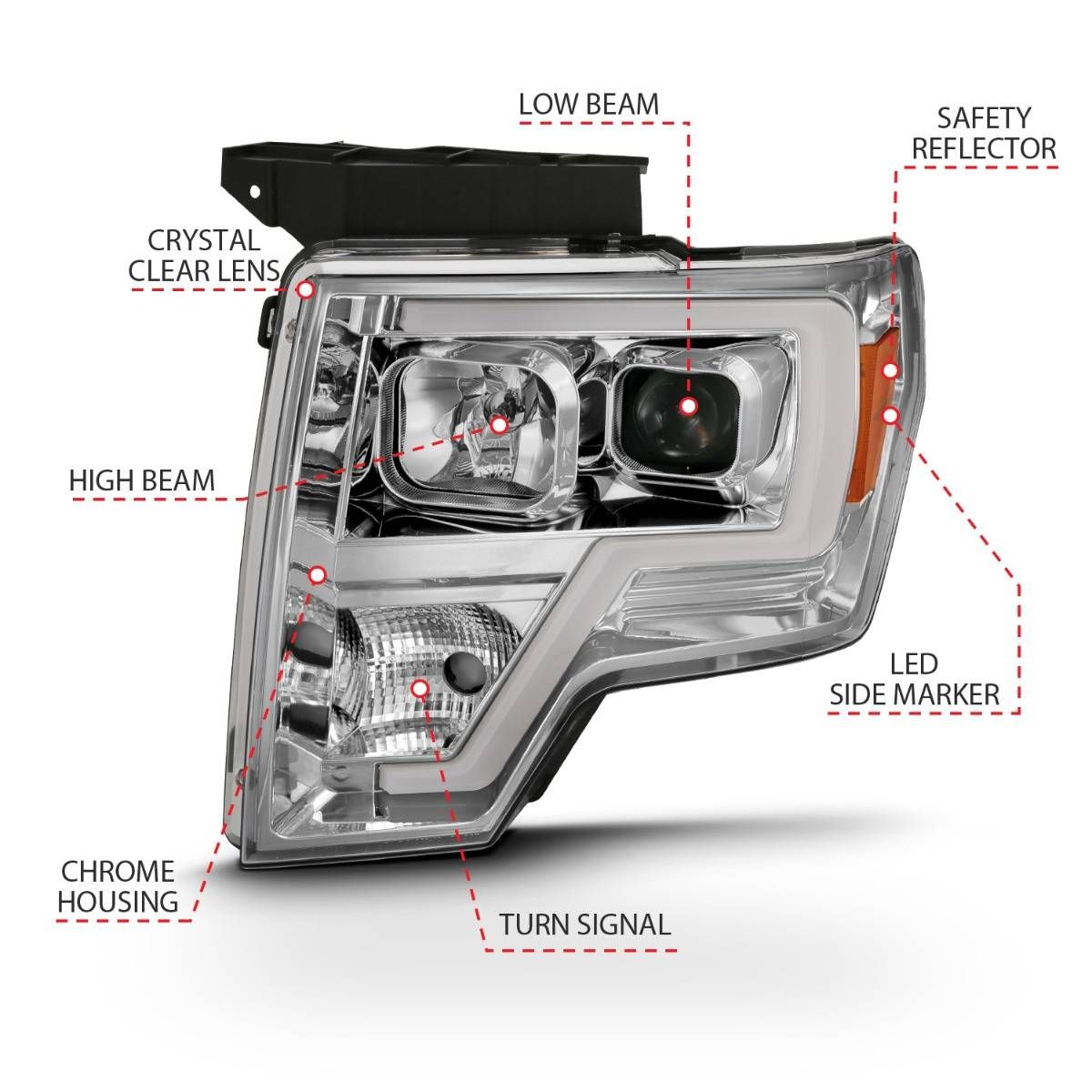 2009-2014 FORD F-150 PROJECTOR PLANK STYLE HEADLIGHTS CHROME (FOR HALOGEN MODELS)
