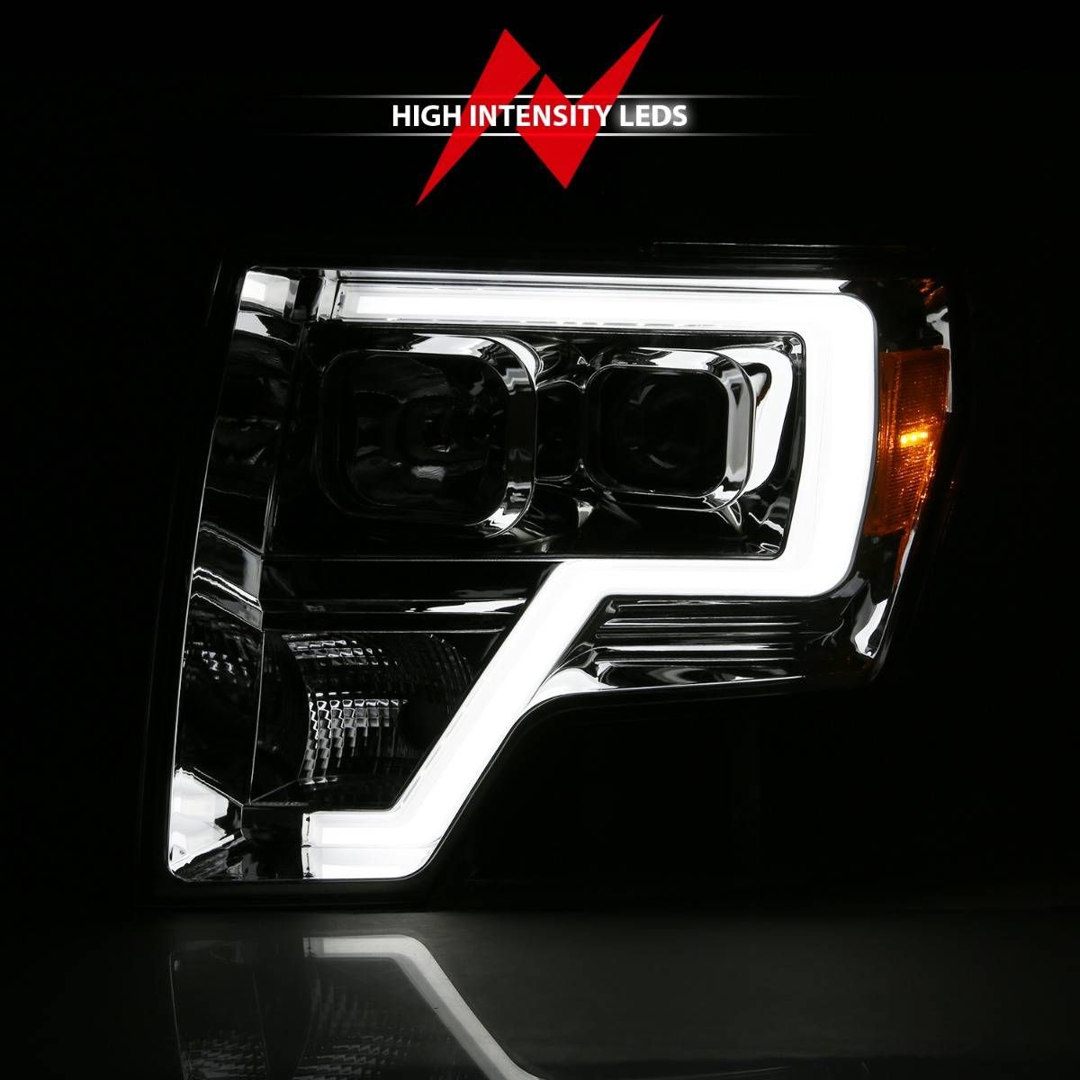 2009-2014 FORD F-150 PROJECTOR PLANK STYLE HEADLIGHTS CHROME (FOR HALOGEN MODELS)