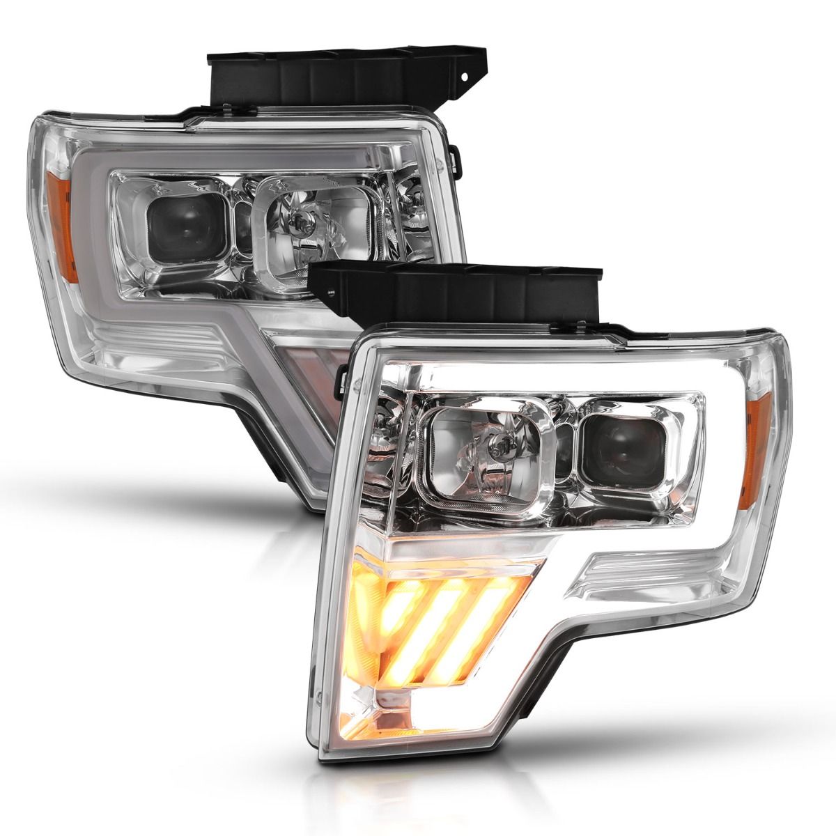 2009-2014 FORD F150 PROJECTOR PLANK STYLE HEADLIGHTS CHROME W/ LED SIGNAL (FOR HALOGEN MODEL)