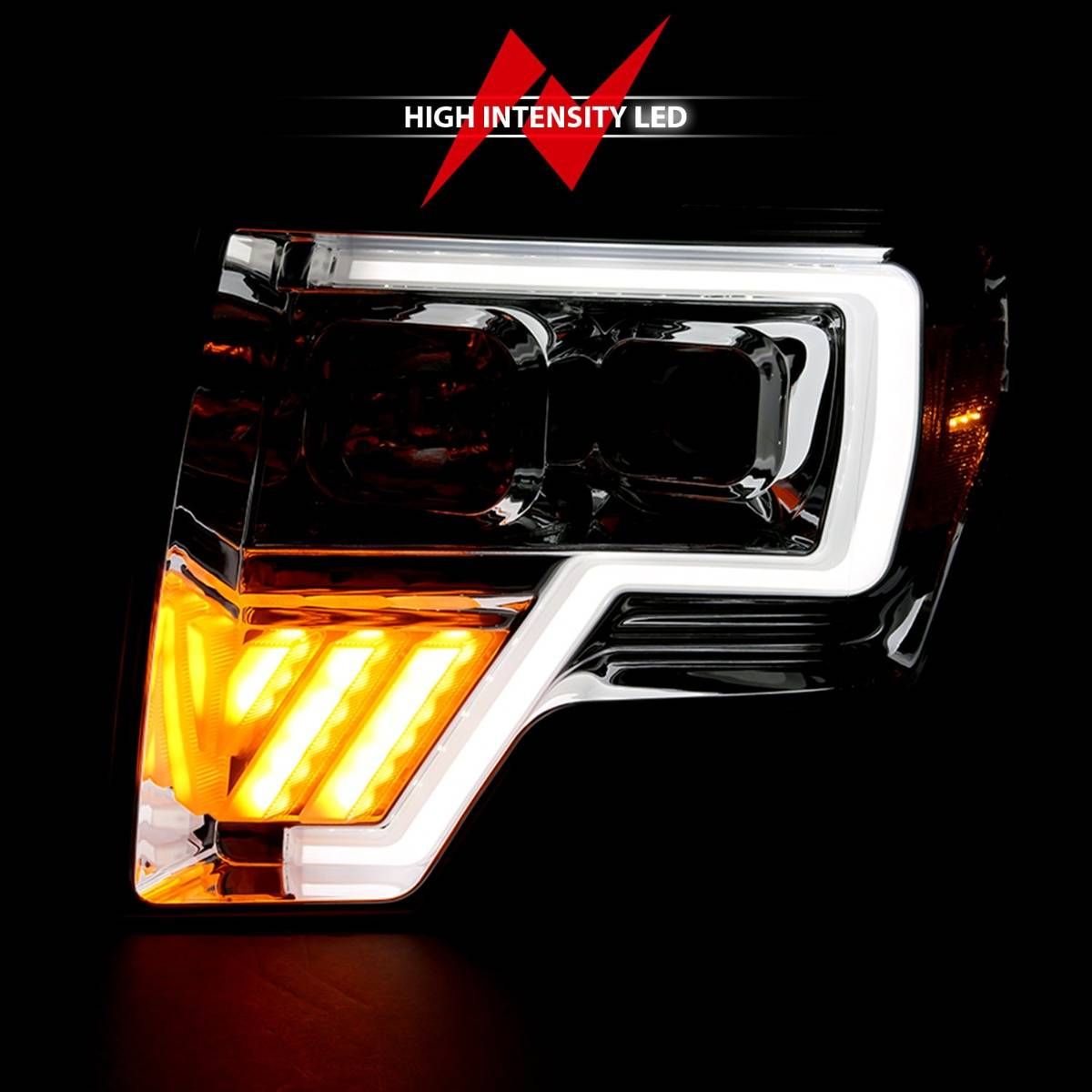 2009-2014 FORD F150 PROJECTOR PLANK STYLE HEADLIGHTS CHROME W/ LED SIGNAL (FOR HALOGEN MODEL)