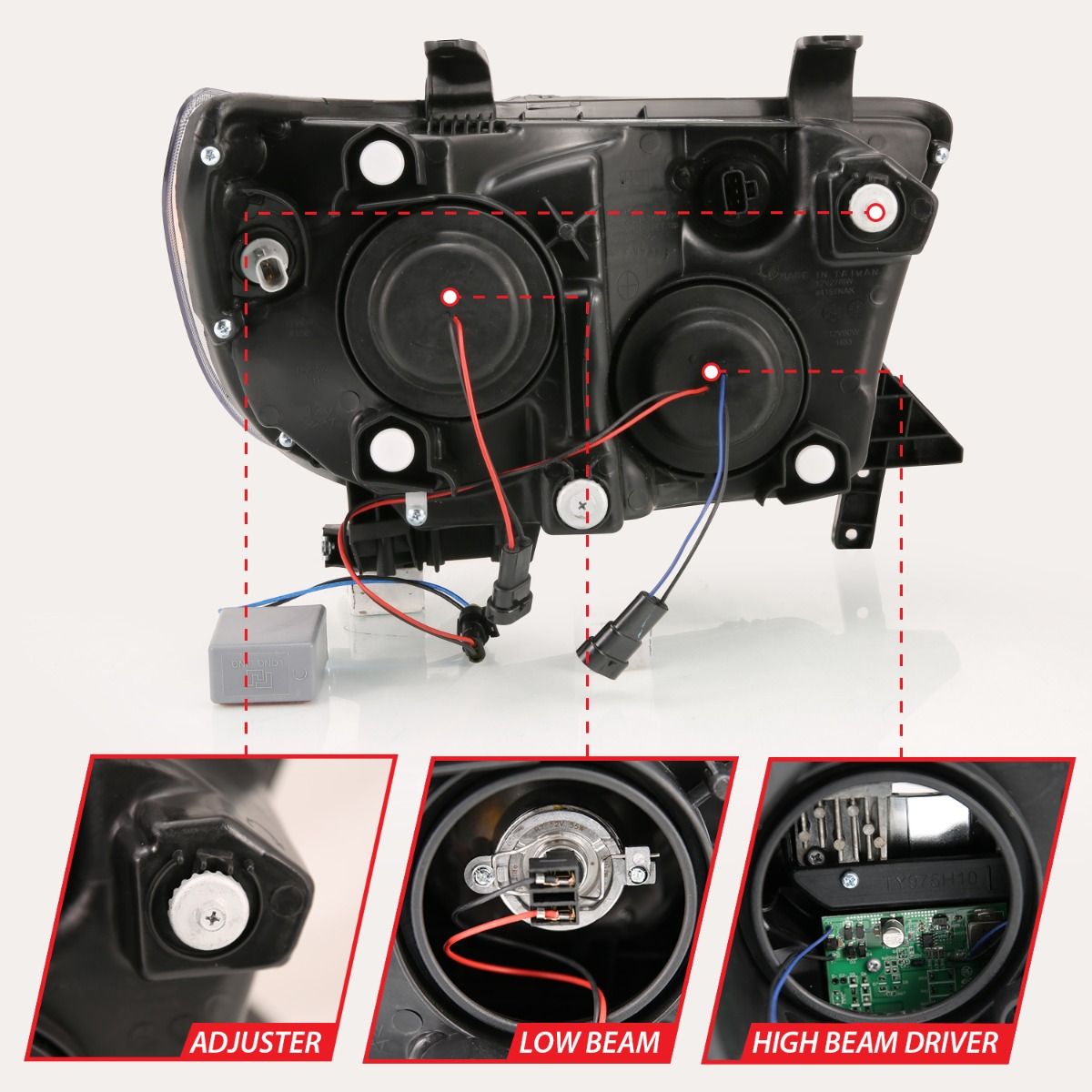 2007-2013 TOYOTA TUNDRA / 2008-2017 SEQUOIA HALOGEN PROJECTOR PLANK STYLE HEADLIGHTS BLACK (LED HIGH BEAM)