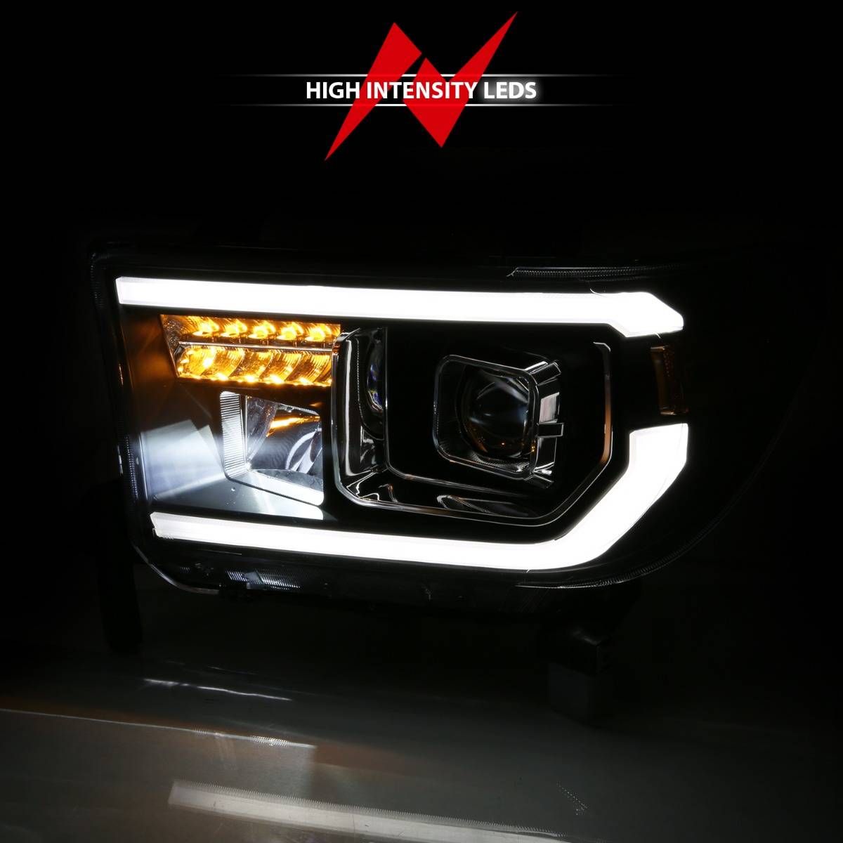 2007-2013 TOYOTA TUNDRA / 2008-2017 SEQUOIA HALOGEN PROJECTOR PLANK STYLE HEADLIGHTS BLACK (LED HIGH BEAM)