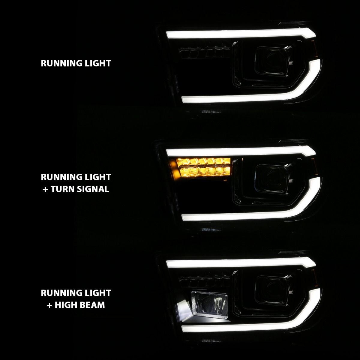 2007-2013 TOYOTA TUNDRA / 2008-2017 SEQUOIA HALOGEN PROJECTOR PLANK STYLE HEADLIGHTS BLACK (LED HIGH BEAM)