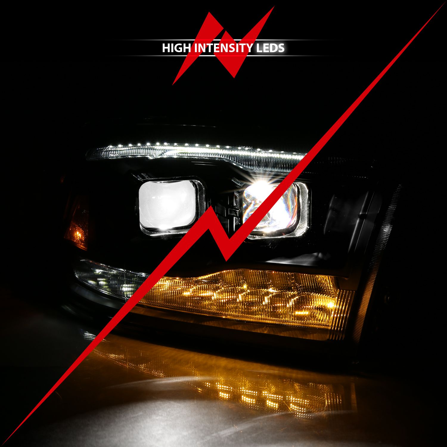 2009-2018 DODGE RAM 1500 /2010-2018 RAM 2500/3500 DUAL LED PROJECTOR SWITCHBACK HEADLIGHTS BLACK (FOR ALL MODELS)
