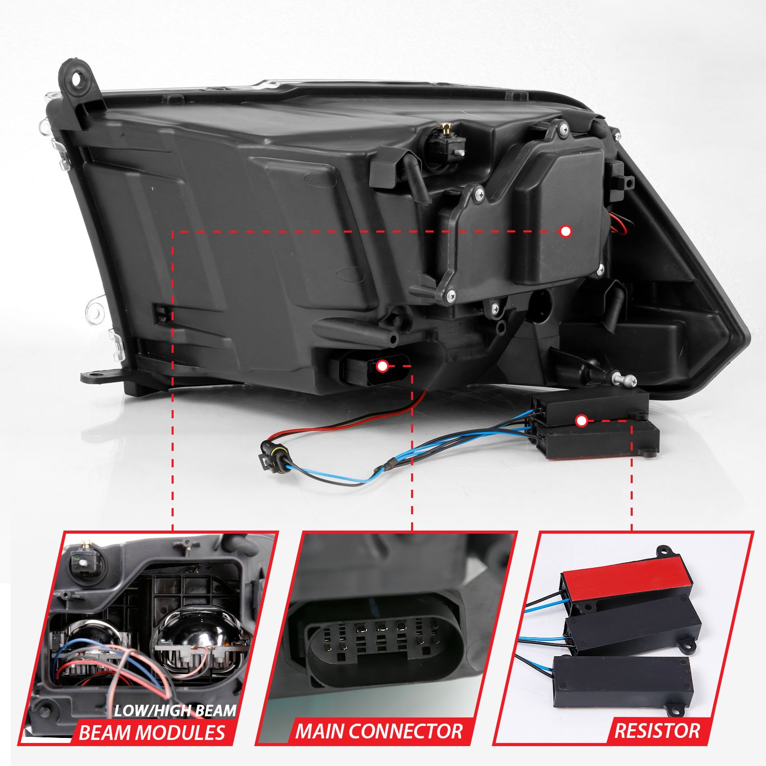 2009-2018 DODGE RAM 1500 /2010-2018 RAM 2500/3500 DUAL LED PROJECTOR SWITCHBACK HEADLIGHTS CHROME (FOR ALL MODELS)