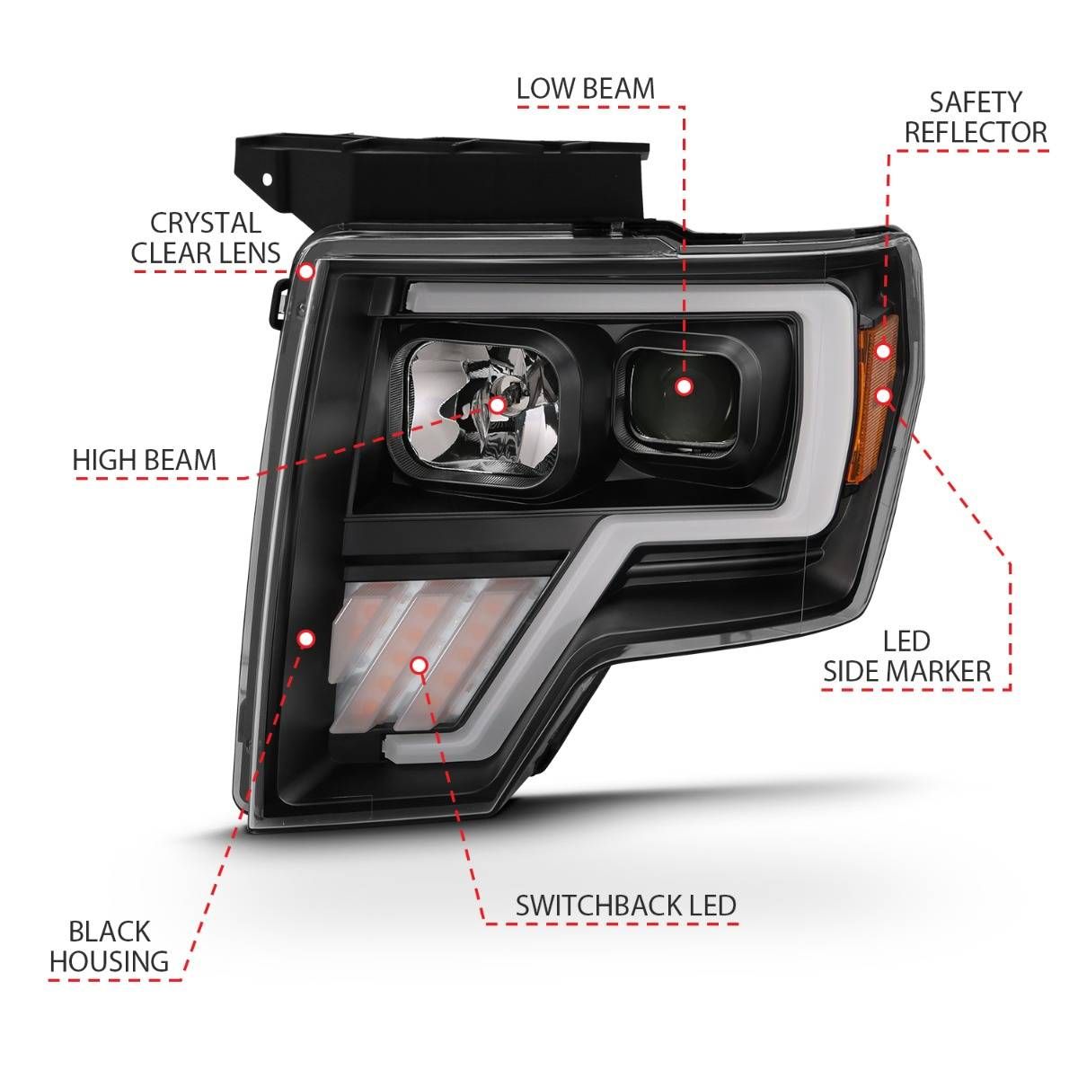 2009-2014 FORD F-150 PROJECTOR PLANK STYLE HEADLIGHT BLACK W/ SWITCHBACK SIGNAL (FOR HALOGEN MODEL)