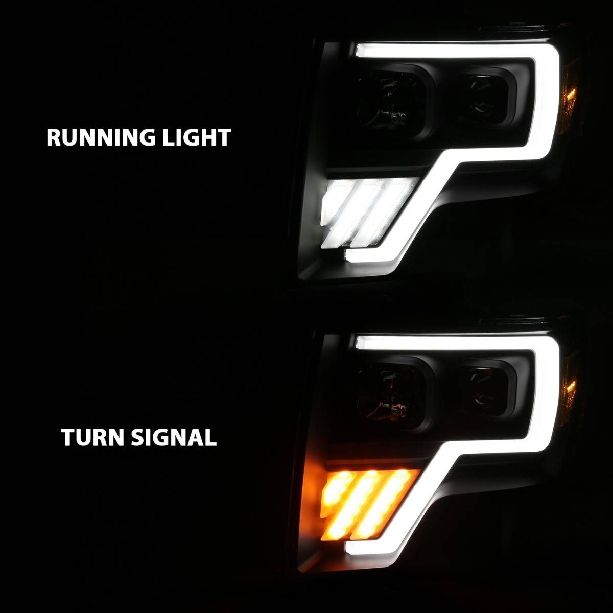2009-2014 FORD F-150 PROJECTOR PLANK STYLE HEADLIGHT BLACK W/ SWITCHBACK SIGNAL (FOR HALOGEN MODEL)