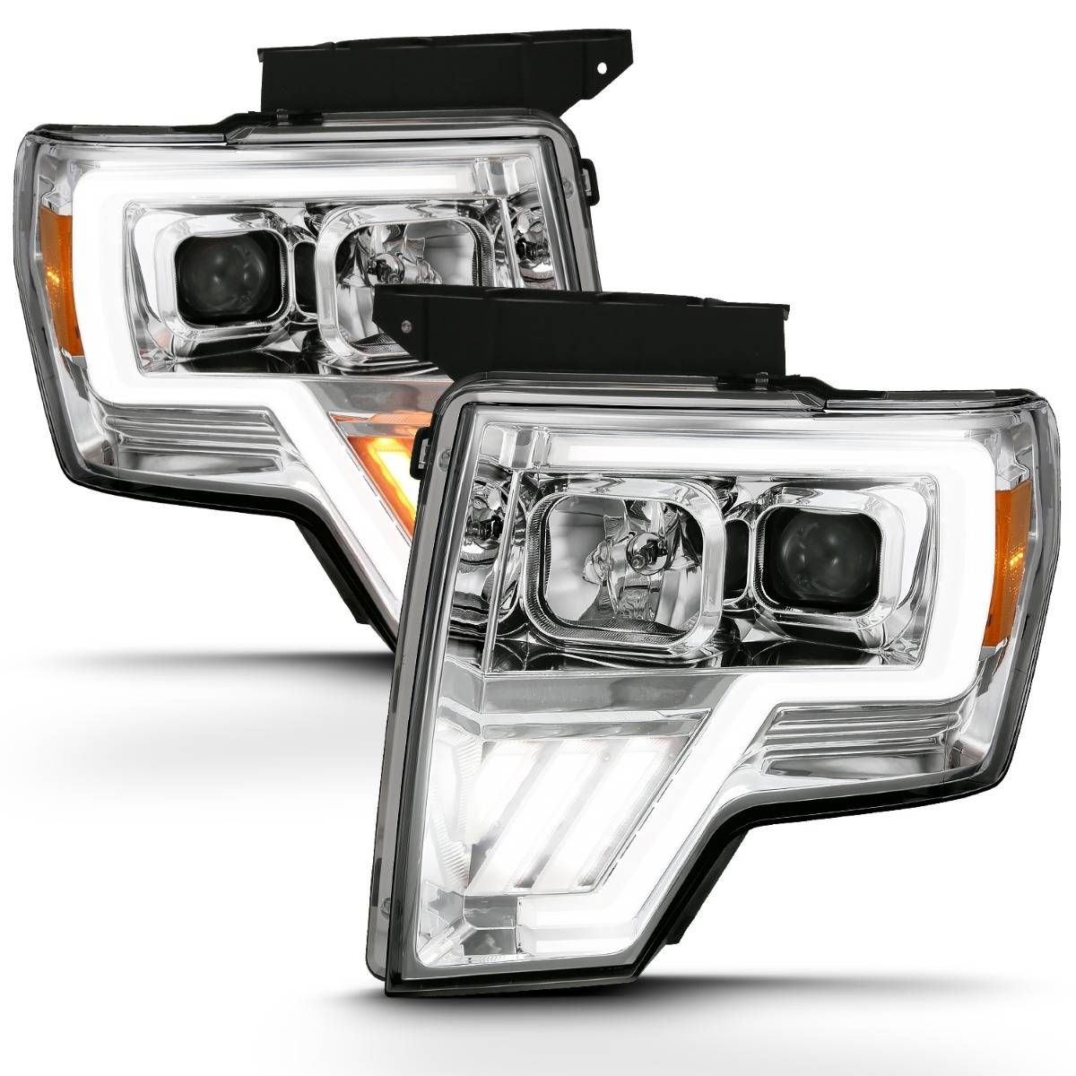2009-2014 FORD F-150 PROJECTOR PLANK STYLE HEADLIGHT CHROME W/ SWITCHBACK SIGNAL (FOR HALOGEN MODEL)