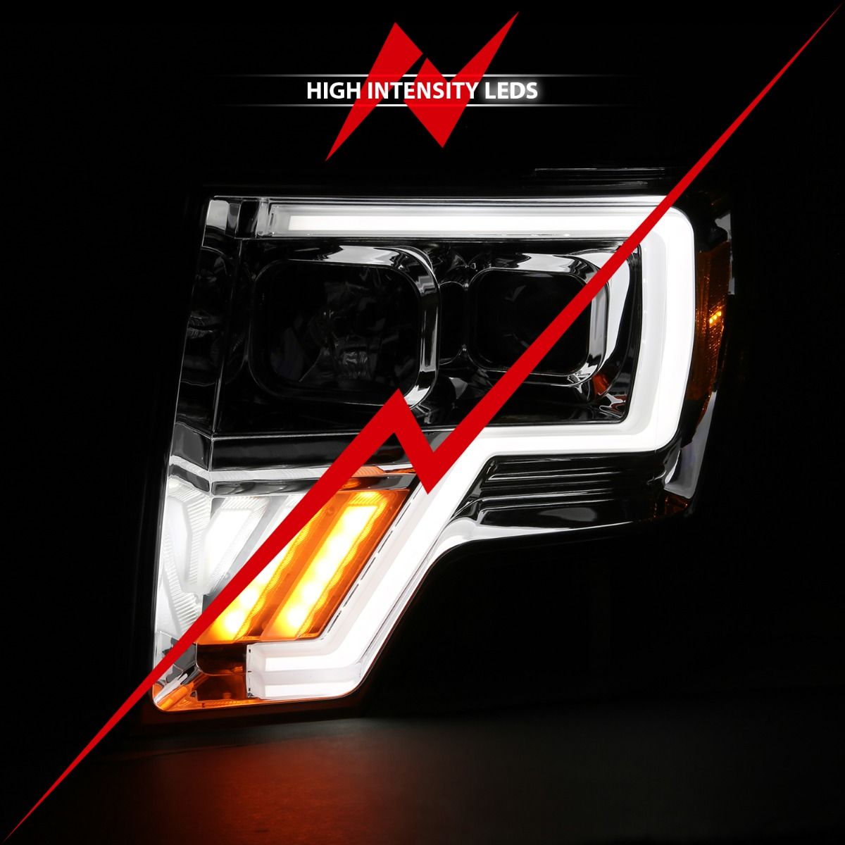 2009-2014 FORD F-150 PROJECTOR PLANK STYLE HEADLIGHT CHROME W/ SWITCHBACK SIGNAL (FOR HALOGEN MODEL)