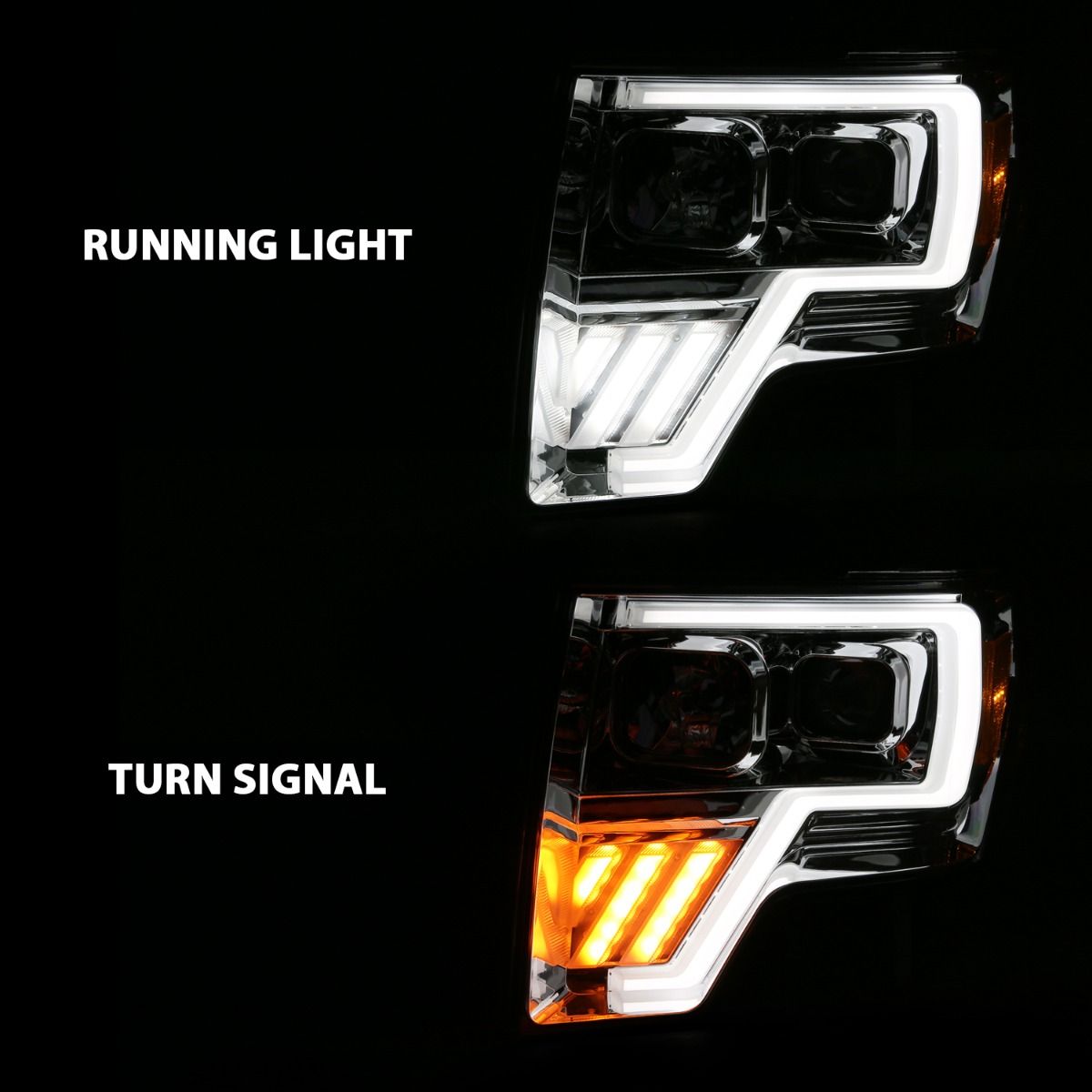 2009-2014 FORD F-150 PROJECTOR PLANK STYLE HEADLIGHT CHROME W/ SWITCHBACK SIGNAL (FOR HALOGEN MODEL)