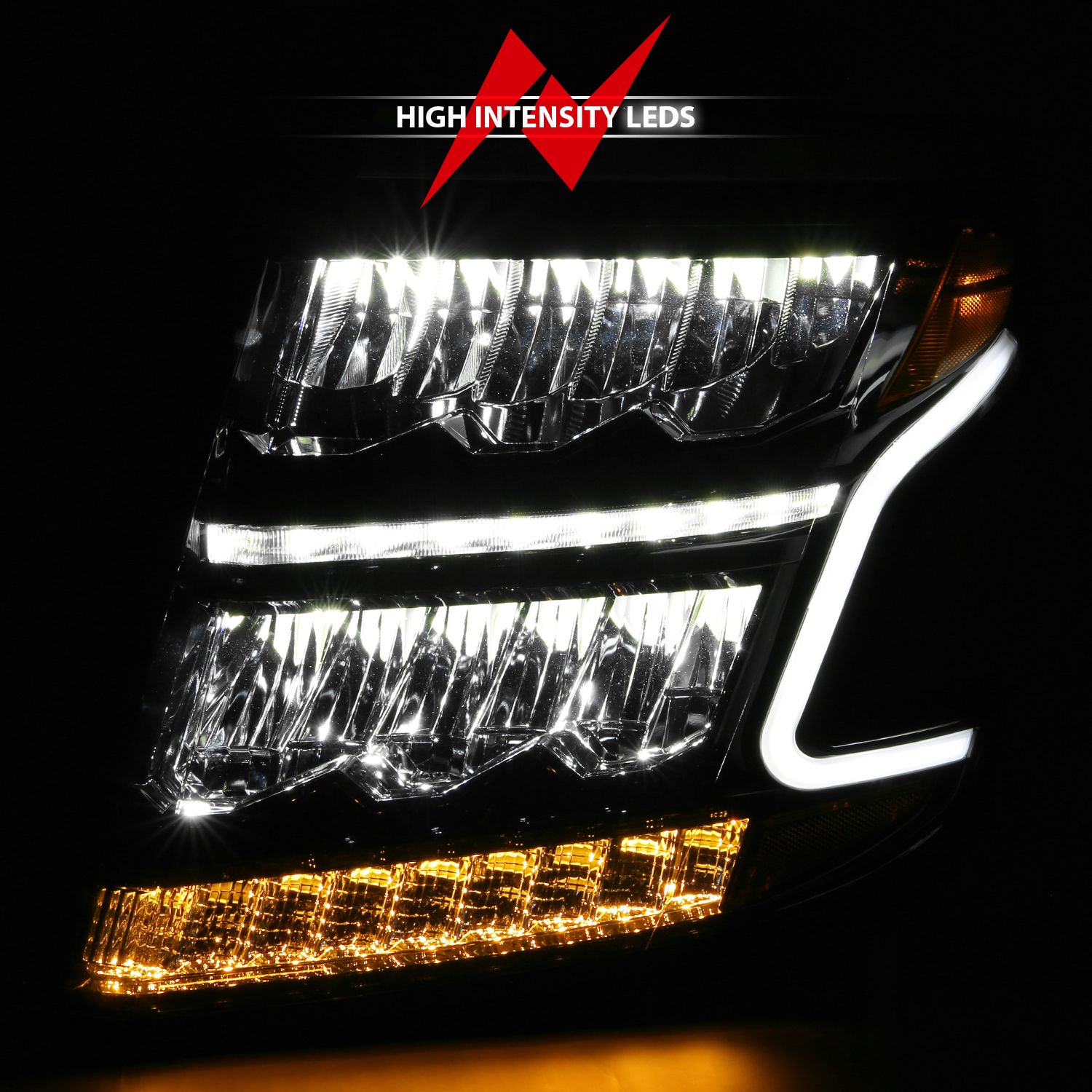 2015-2020 CHEVY TAHOE/SUBURBAN LED CRYSTAL PLANK STYLE HEADLIGHT BLACK W/SEQUENTIAL SIGNAL