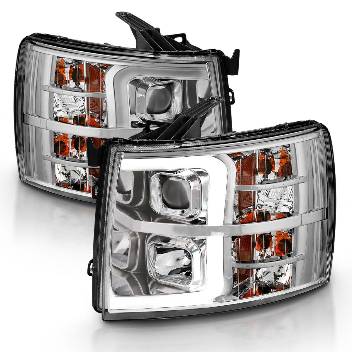 2007-2013 CHEVY SILVERADO 1500 /2500HD/3500HD PROJECTOR PLANK HEADLIGHT CHROME