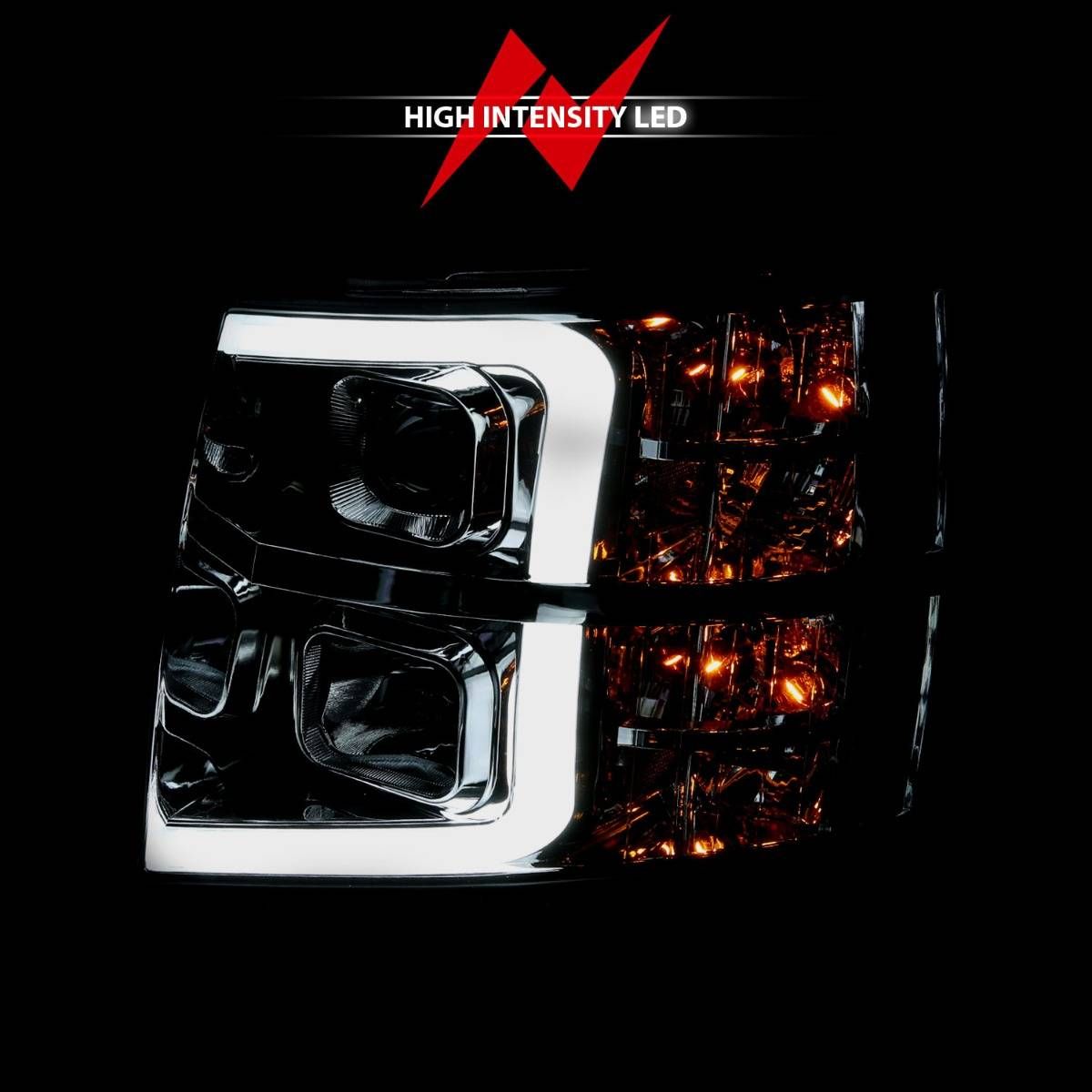 2007-2013 CHEVY SILVERADO 1500 /2500HD/3500HD PROJECTOR PLANK HEADLIGHT CHROME