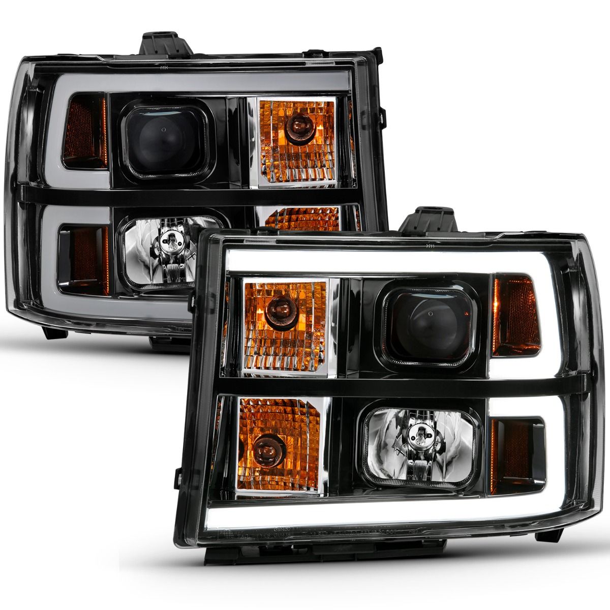 2007-2013 GMC SIERRA 1500/ 2007-2014 2500/3500 HD PROJECTOR HEADLIGHT PLANK STYLE BLACK