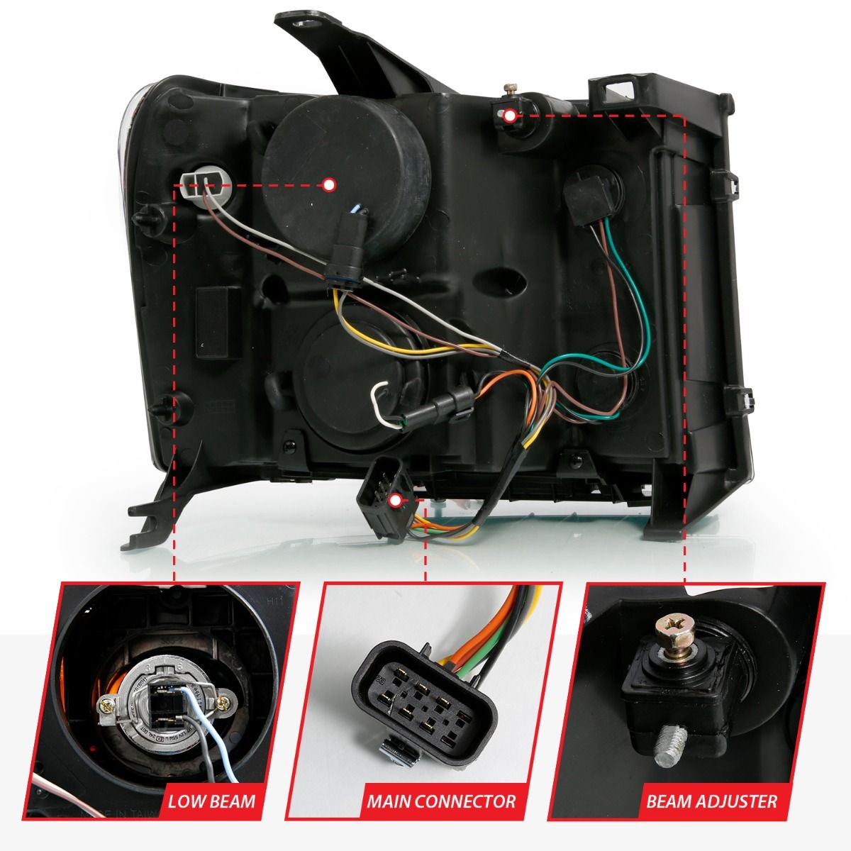 2007-2013 GMC SIERRA 1500/ 2007-2014 2500/3500 HD PROJECTOR HEADLIGHT PLANK STYLE BLACK