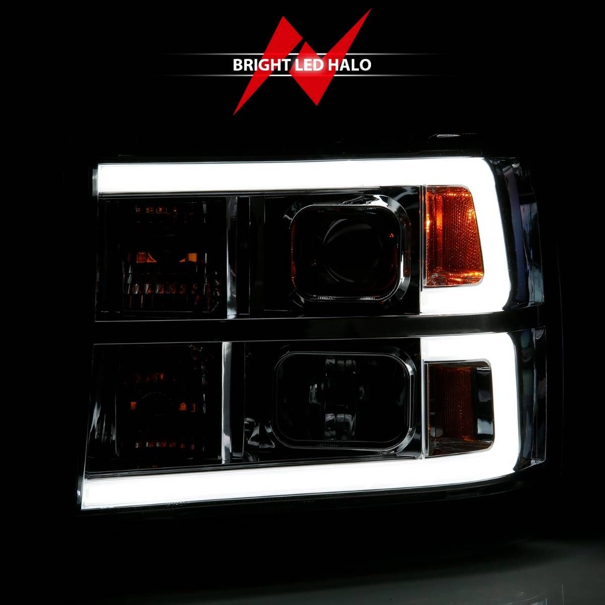 2007-2013 GMC SIERRA 1500/ 2007-2014 2500/3500 HD PROJECTOR HEADLIGHT PLANK STYLE CHROME