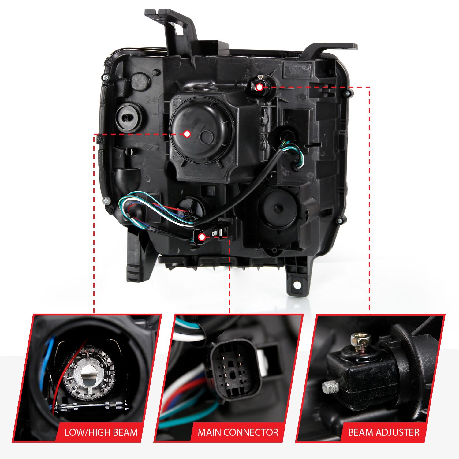 2016-2019 GMC SIERRA 1500 PROJECTOR HEADLIGHT PLANK STYLE BLACK W/ SEQUENTIAL AMBER SIGNAL (FOR HID, NO HID KIT)