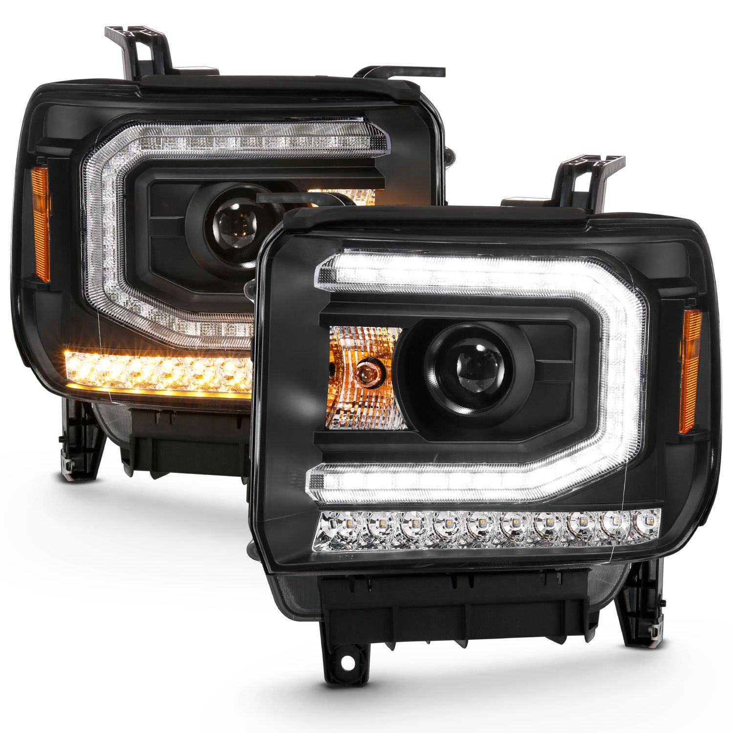 2016-2019 GMC SIERRA 1500 PROJECTOR HEADLIGHT PLANK STYLE BLACK W/ SEQUENTIAL AMBER SIGNAL (FOR HID, NO HID KIT)