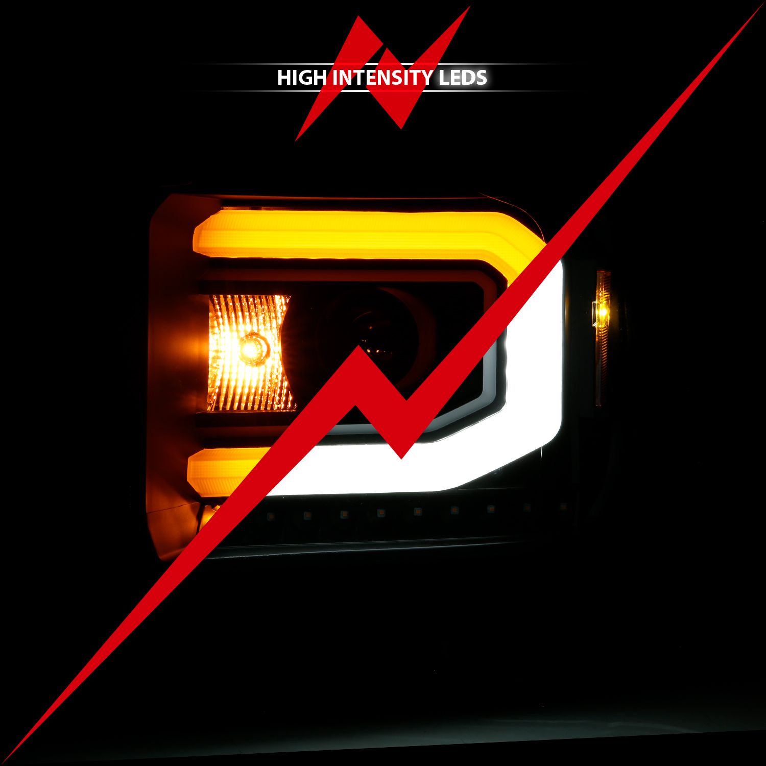 2014-2015 GMC SIERRA 1500/ 2015-2019 2500HD/3500HD PROJECTOR WITH SWITCHBACK C LIGHT BAR (HALOGEN TYPE MODEL WITH OUT FACTORY LED DRL)