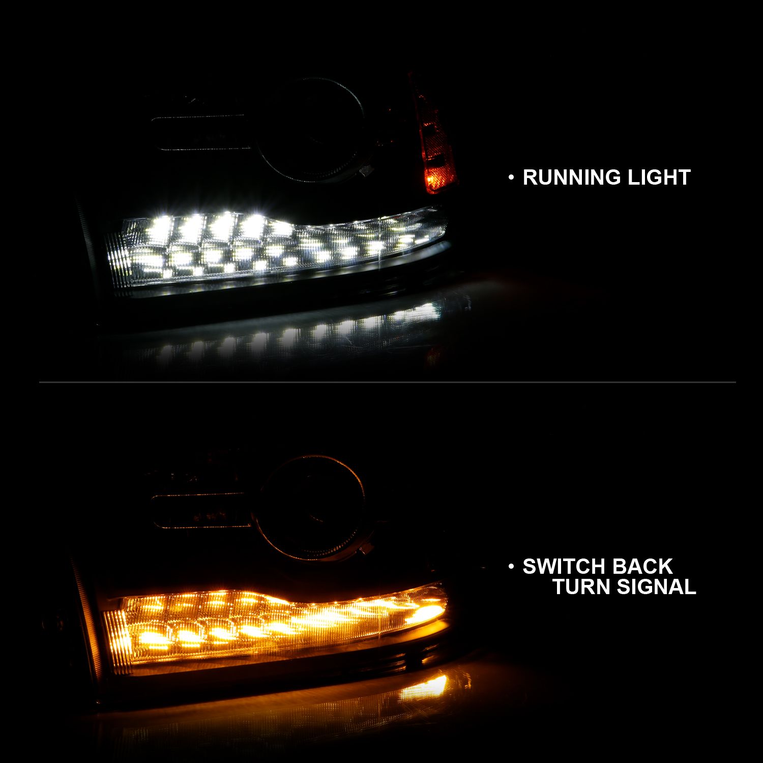 2009-2022 DODGE RAM 1500/ 2010-2018 RAM 2500/3500 PROJECTOR PLANK STYLE SWITCHBACK HEADLIGHTS BLACK AMBER (OE STYLE) (MATTE BLACK) (FOR ALL MODELS)