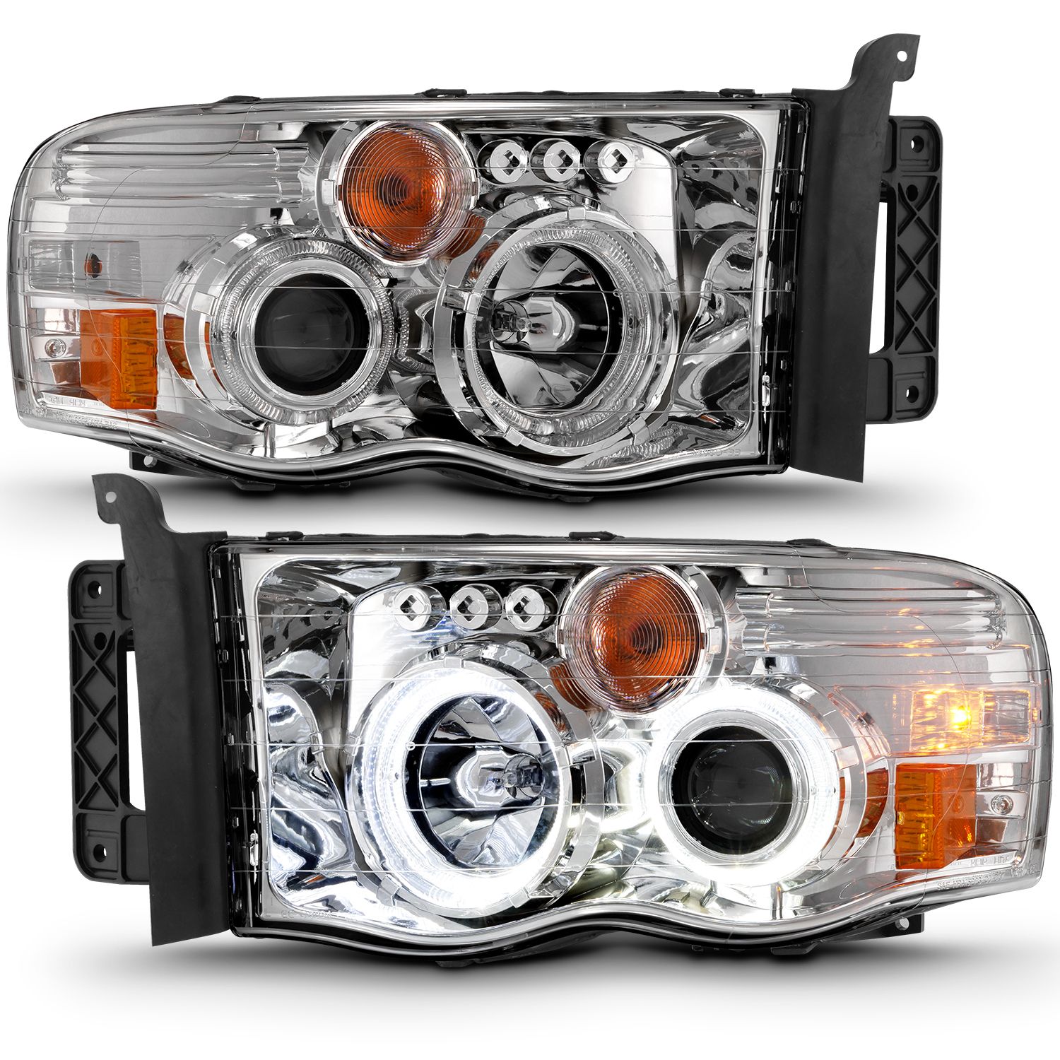 2002-2005 DODGE RAM 1500/ 2003-2005 2500/3500 PROJECTOR HALO HEADLIGHTS CHROME CLEAR