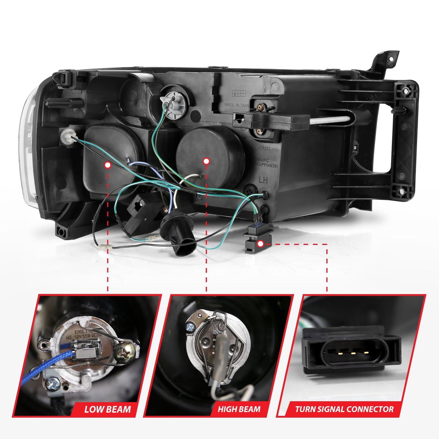 2002-2005 DODGE RAM 1500/ 2003-2005 2500/3500 PROJECTOR HALO HEADLIGHTS CHROME CLEAR