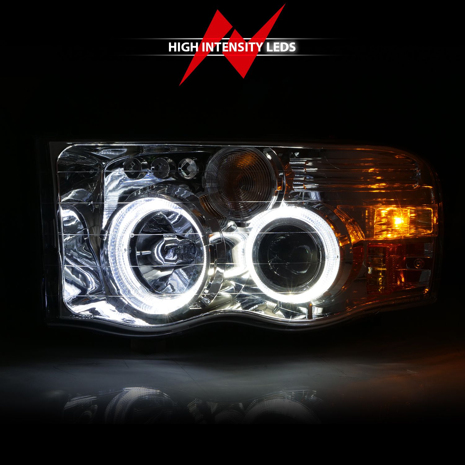 2002-2005 DODGE RAM 1500/ 2003-2005 2500/3500 PROJECTOR HALO HEADLIGHTS CHROME CLEAR