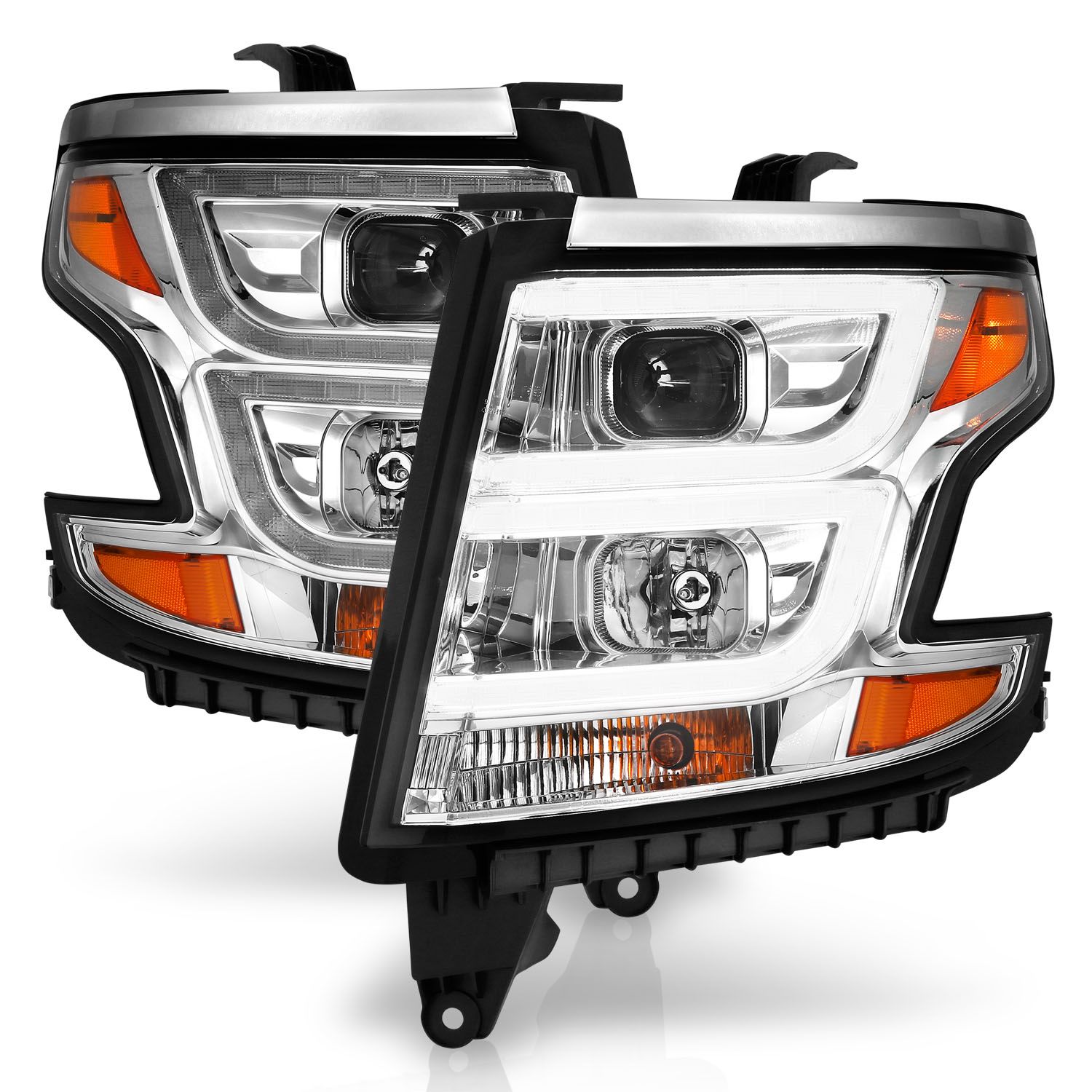 2015-2020 CHEVY TAHOE/SUBURBAN PROJECTOR C BAR HEADLIGHT CHROME (WITH DRL)