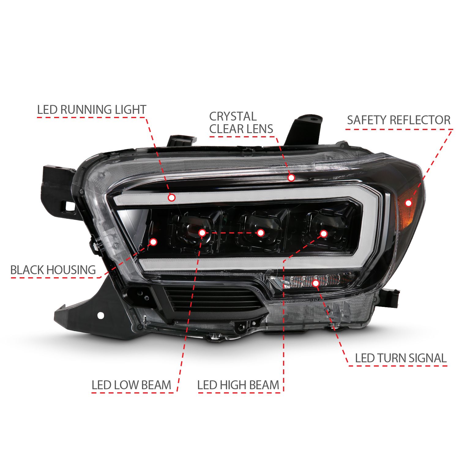 2016-2022 TOYOTA TACOMA LED PROJECTOR HEADLIGHTS PLANK STYLE BLACK W/ AMBER (FOR HALOGEN DRL)