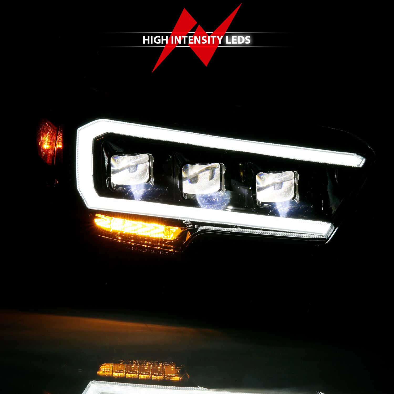 2016-2022 TOYOTA TACOMA LED PROJECTOR HEADLIGHTS PLANK STYLE BLACK W/ AMBER (FOR HALOGEN DRL)