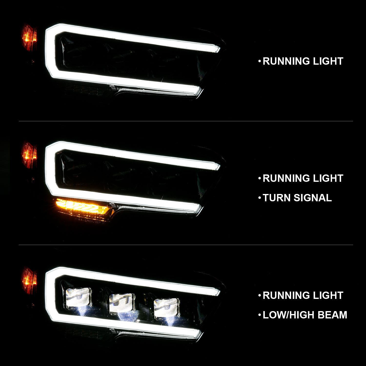 2016-2022 TOYOTA TACOMA LED PROJECTOR HEADLIGHTS PLANK STYLE BLACK W/ AMBER (FOR HALOGEN DRL)