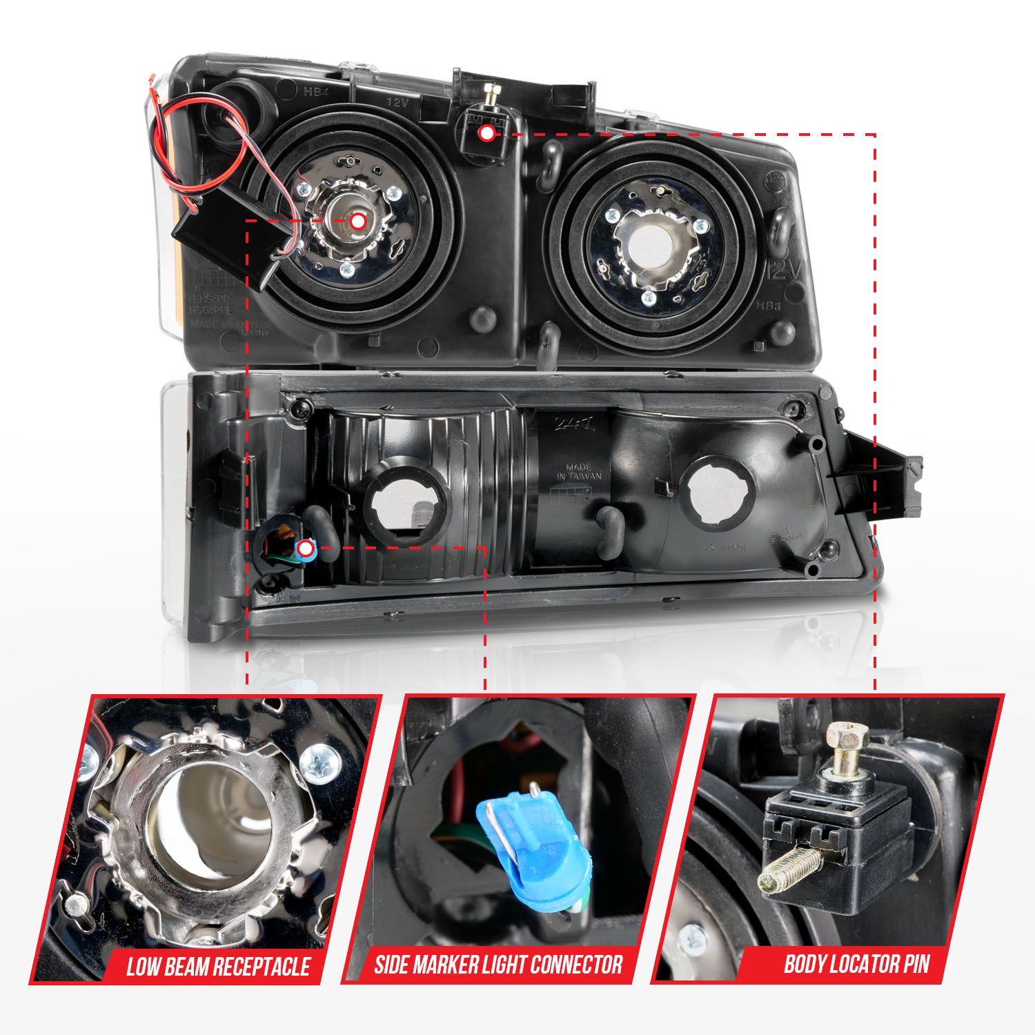 2003-2006 CHEVY SILVERADO / 2007 CLASSIC LED PLANK CRYSTAL HEADLIGHTS WITH PARKING/SIGNAL LIGHT BLACK(4 PCS)