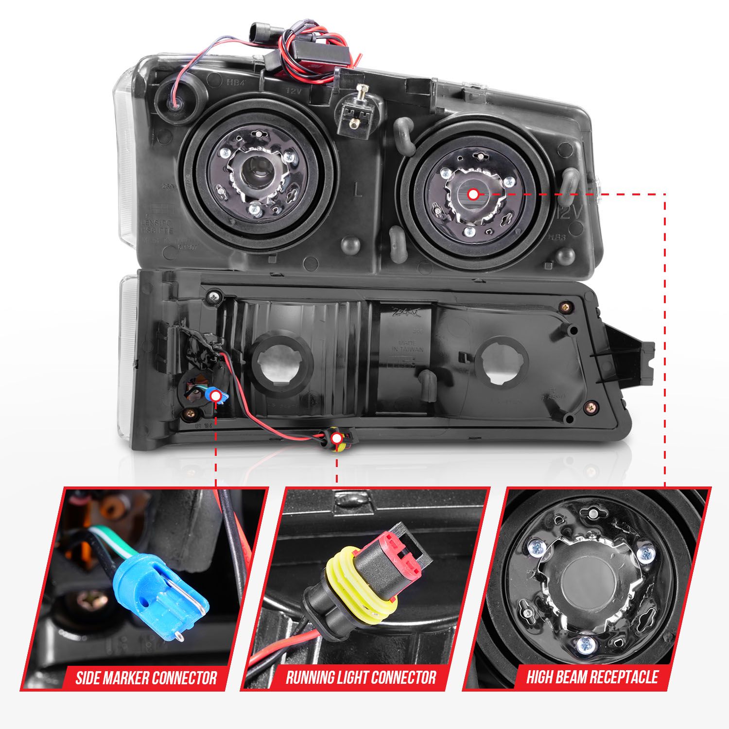 2003-2006 CHEVY SILVERADO / 2007 CLASSIC LED PLANK CRYSTAL HEADLIGHTS WITH PARKING/SIGNAL LIGHT CHROME(4 PCS)